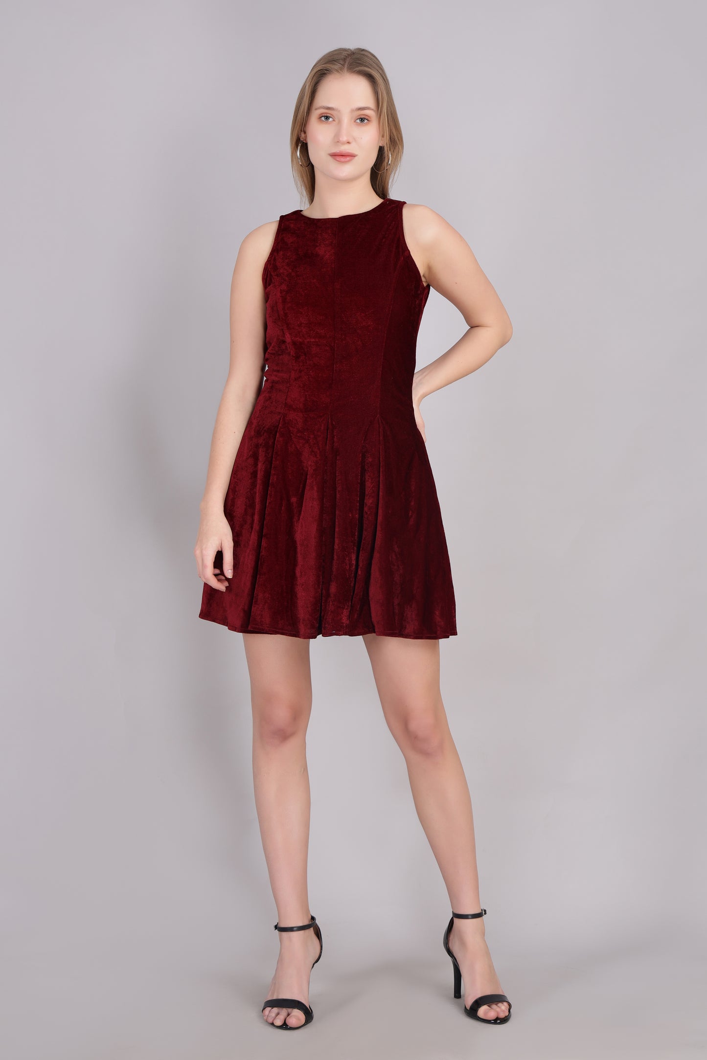 Maroon Velvet Twirl Dress