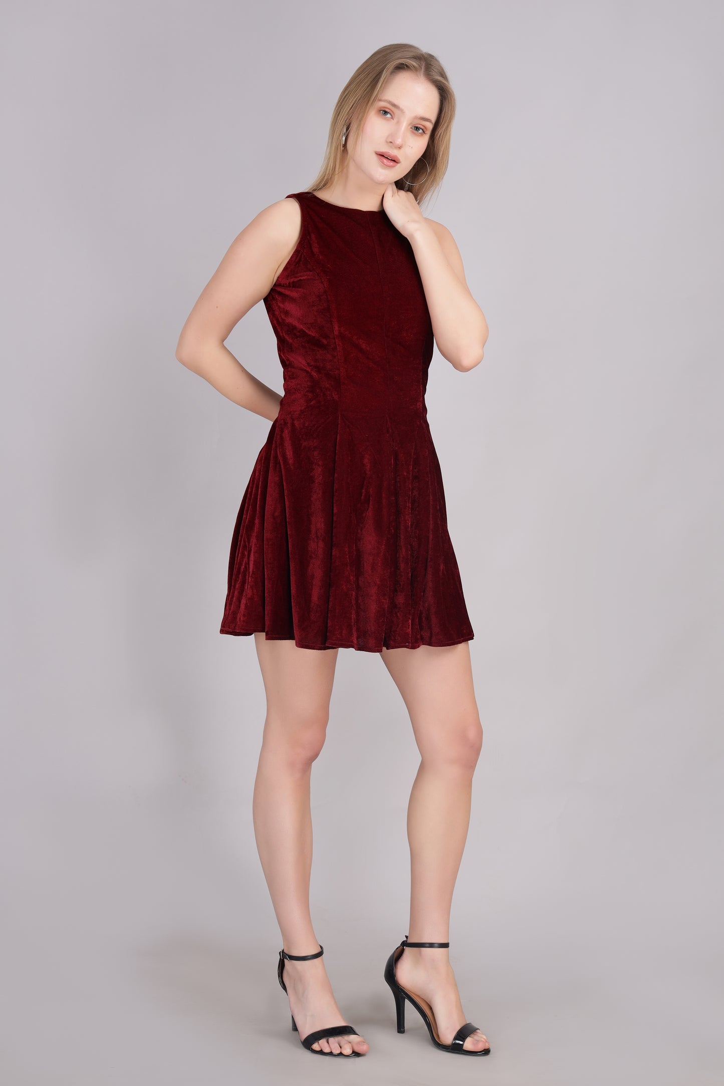 Maroon Velvet Twirl Dress