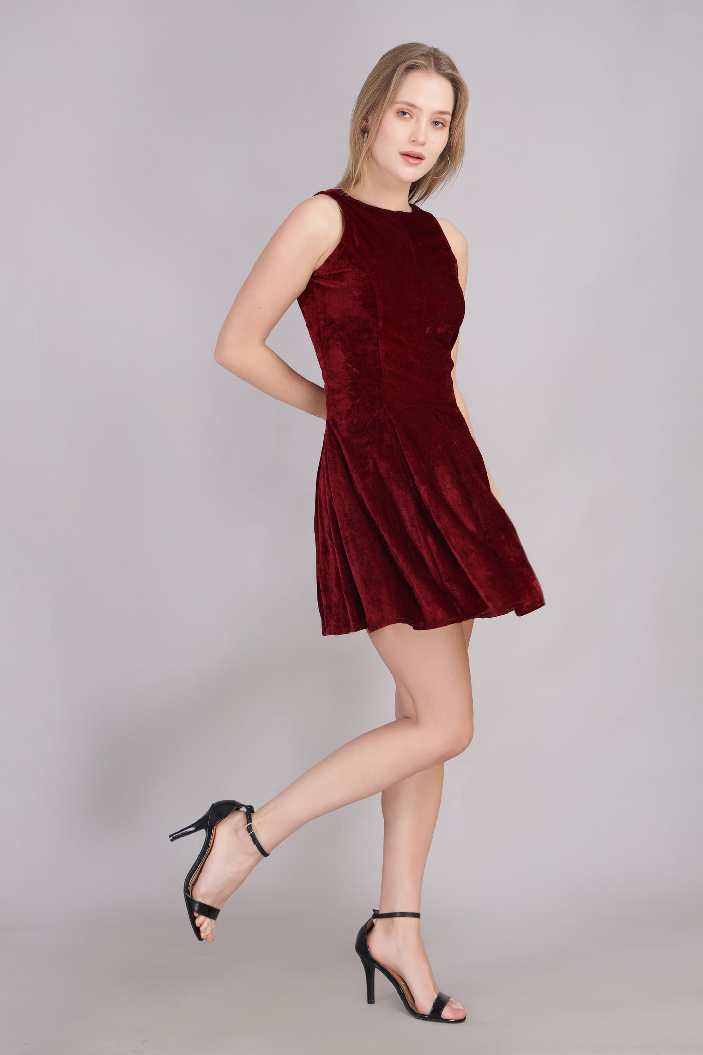 Maroon Velvet Twirl Dress