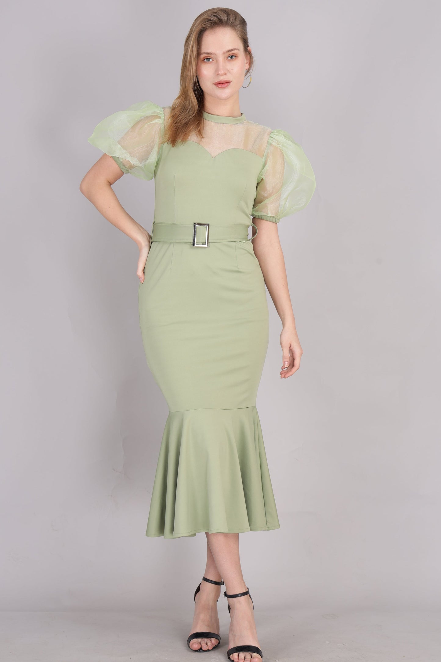 Lush green organza sleeve Dress