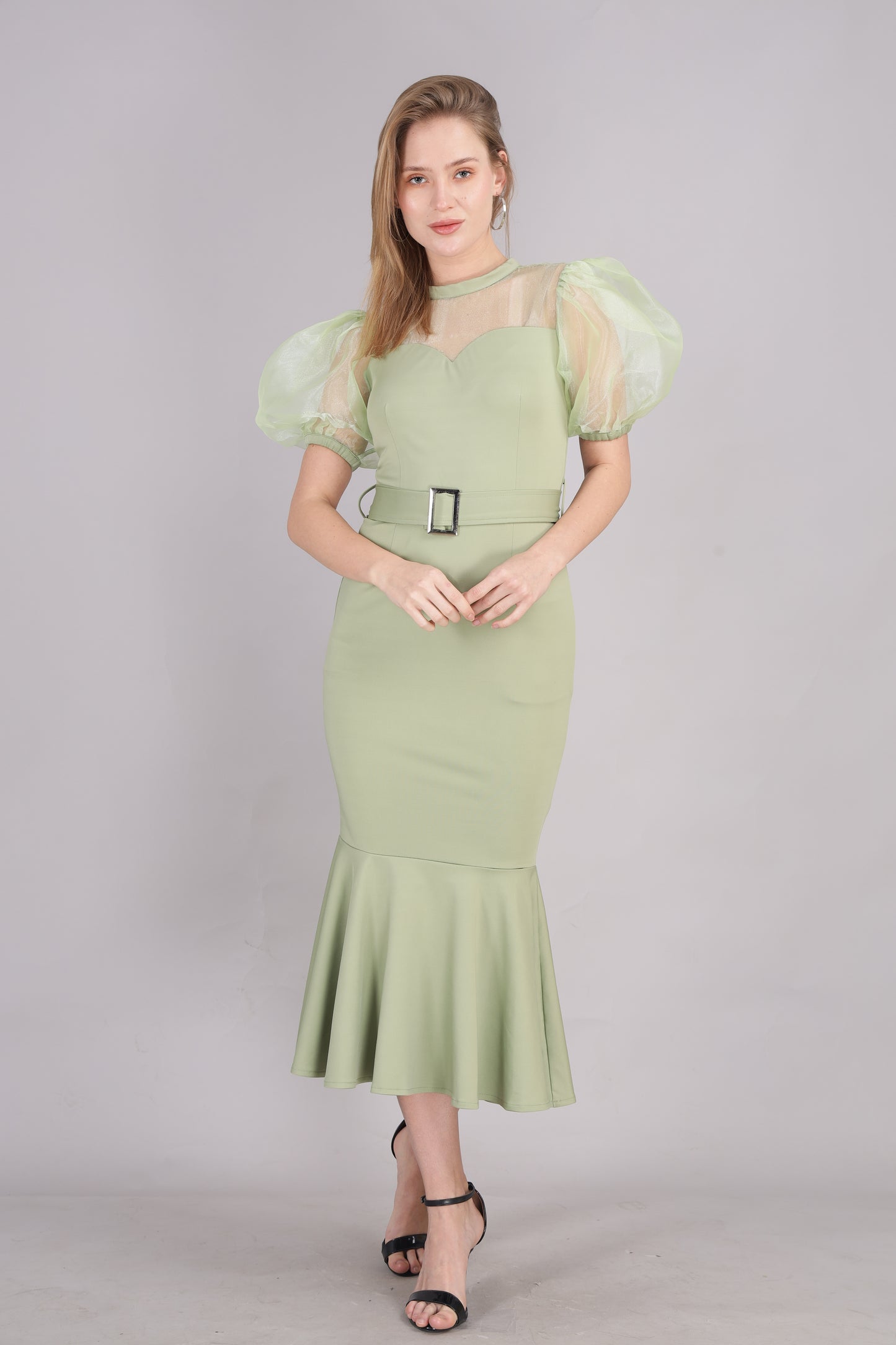 Lush green organza sleeve Dress