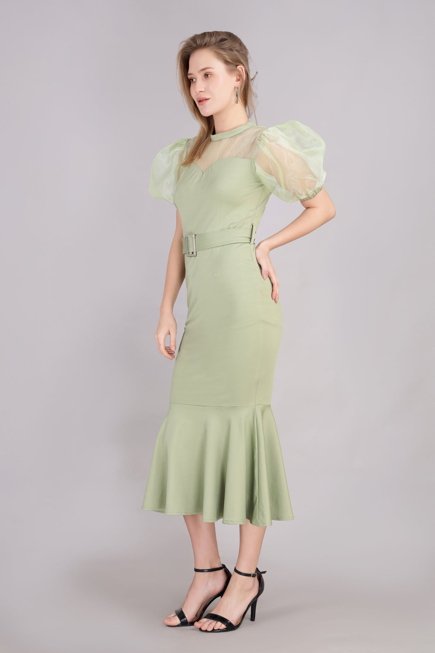 Lush green organza sleeve Dress