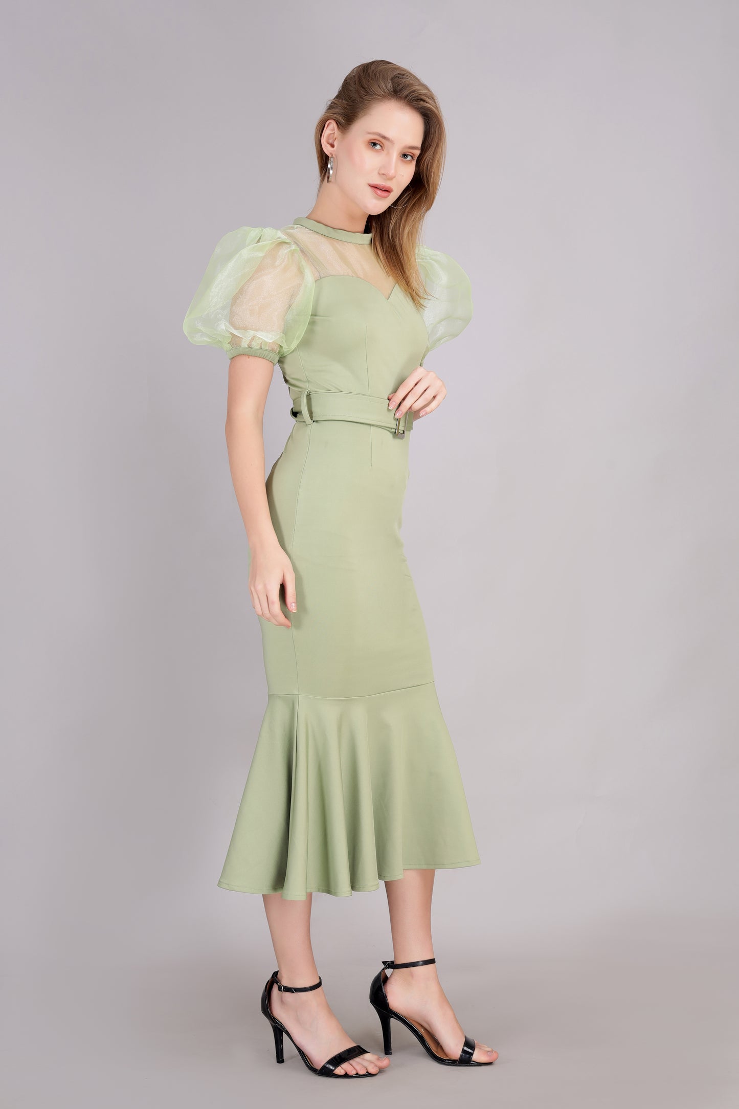 Lush green organza sleeve Dress