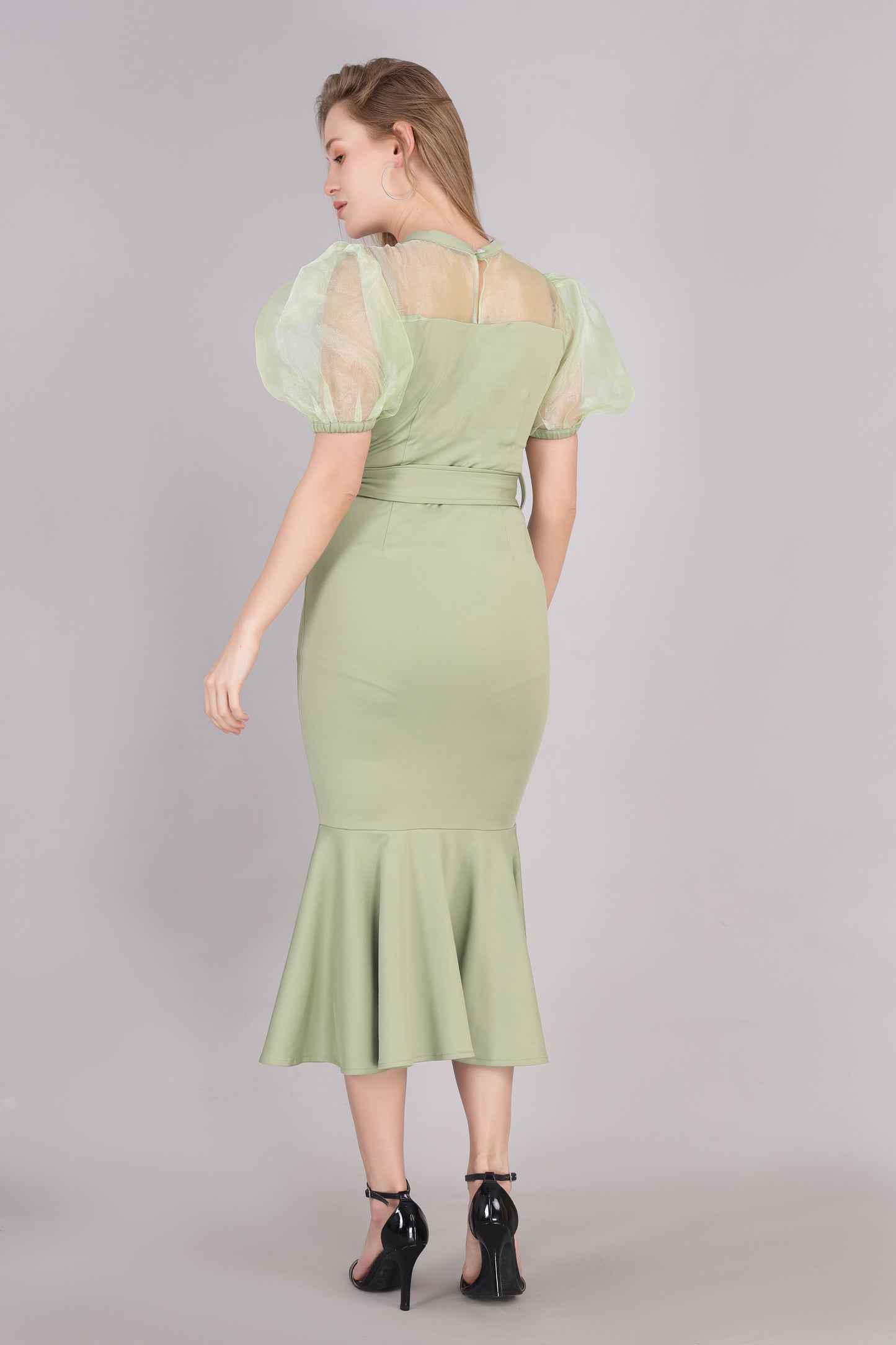 Lush green organza sleeve Dress