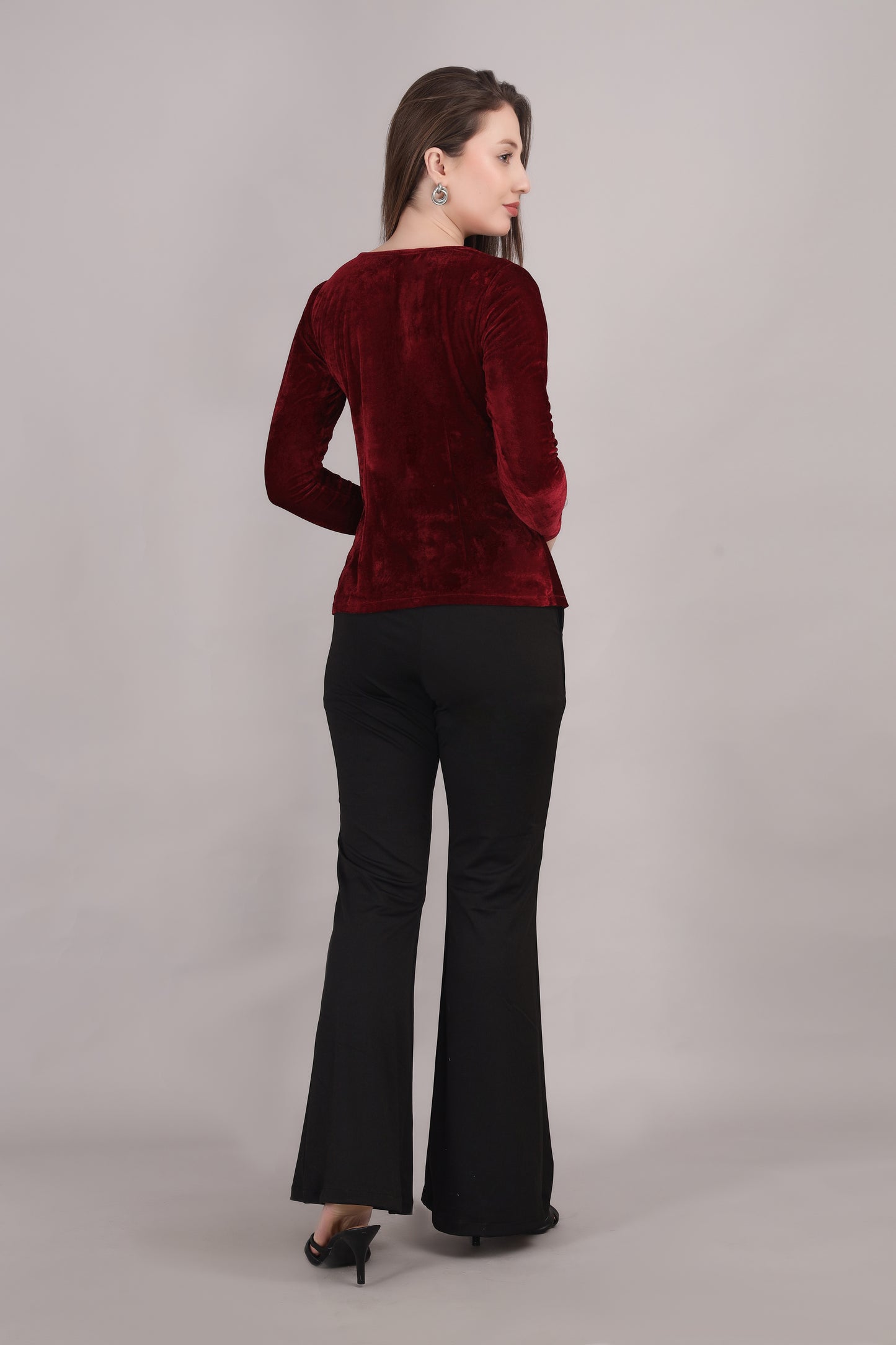 Maroon velvet Cowl Neck top