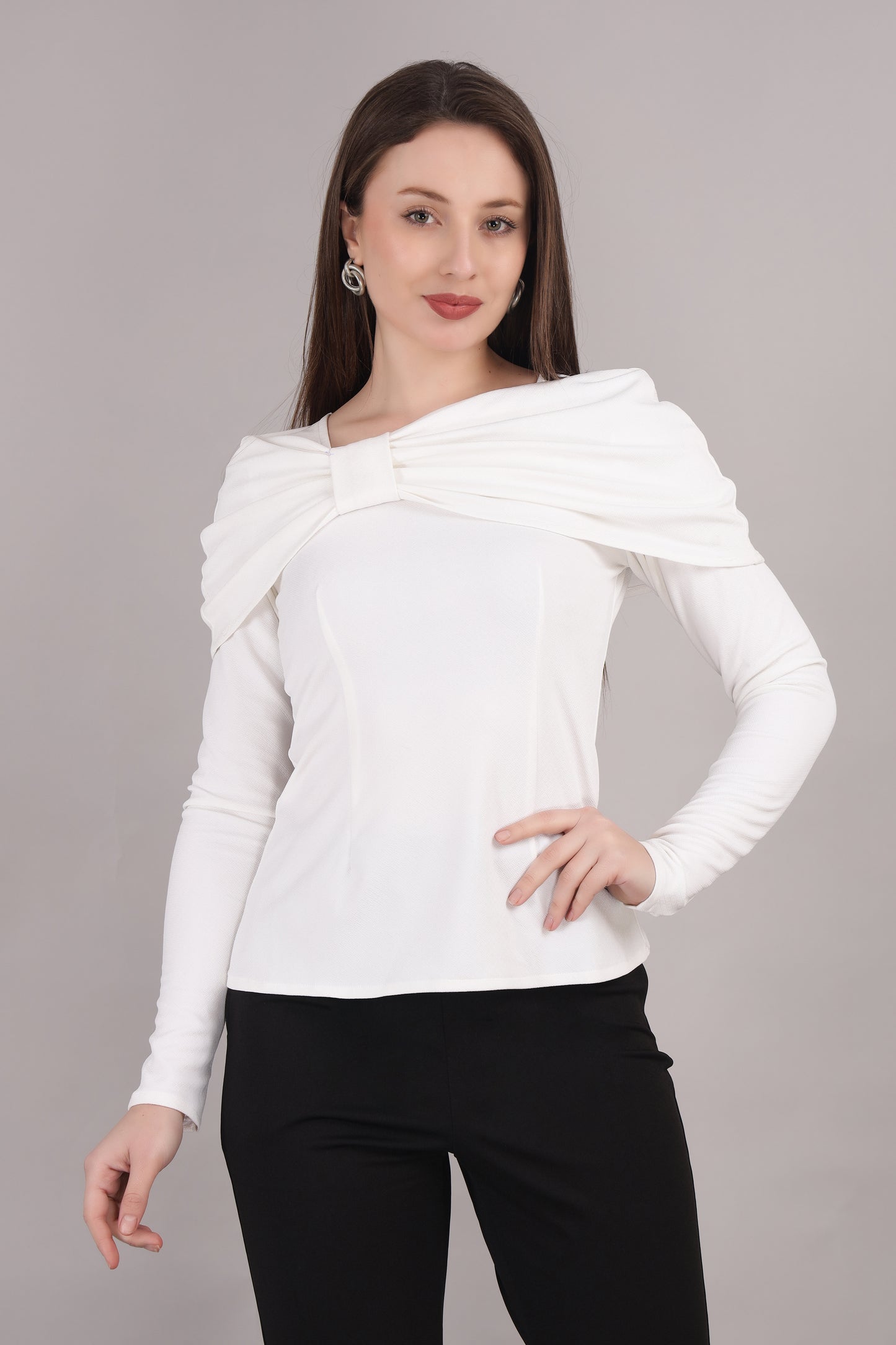White Crepe Bow Top