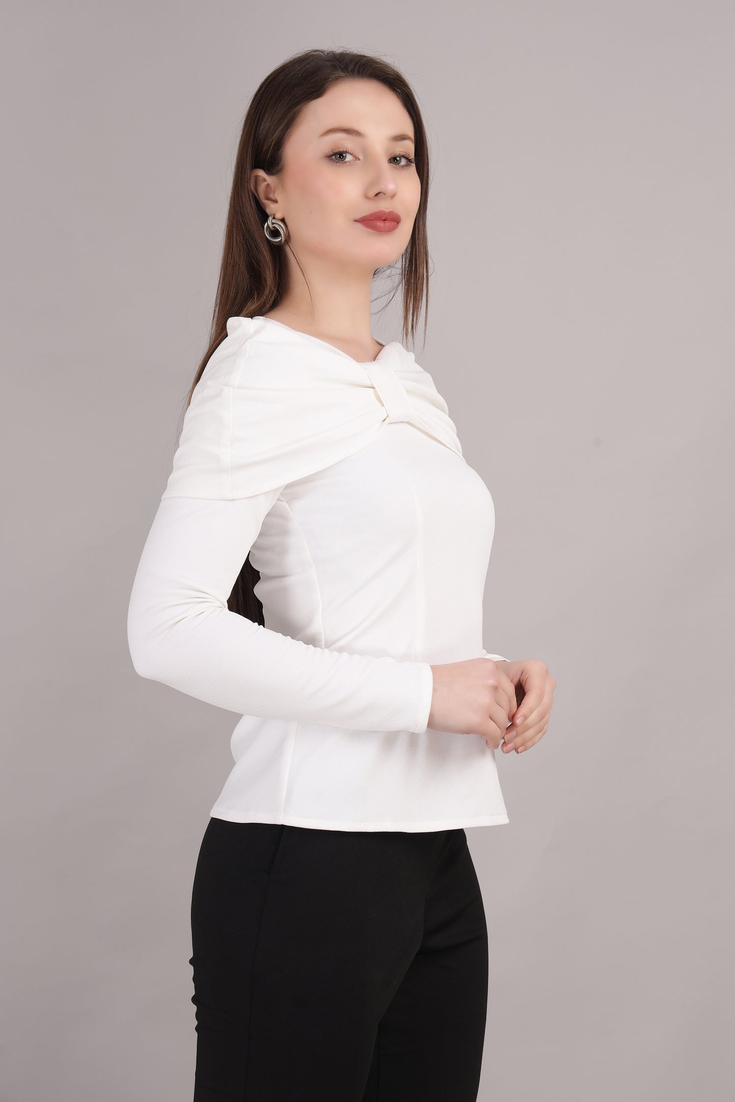 White Crepe Bow Top