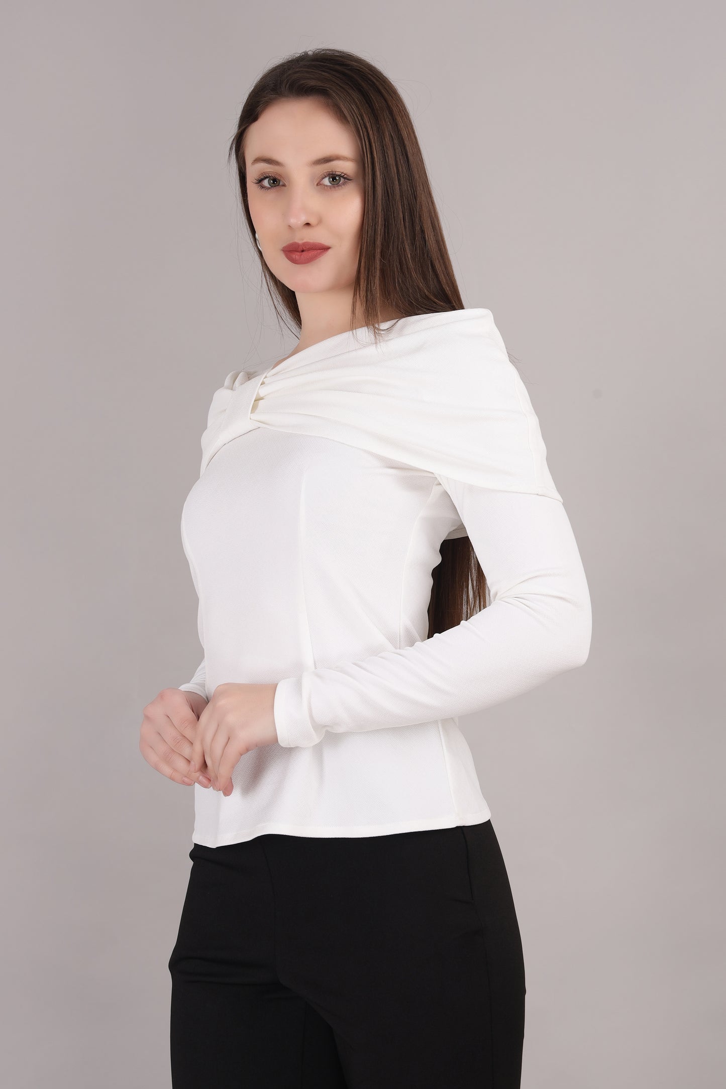 White Crepe Bow Top