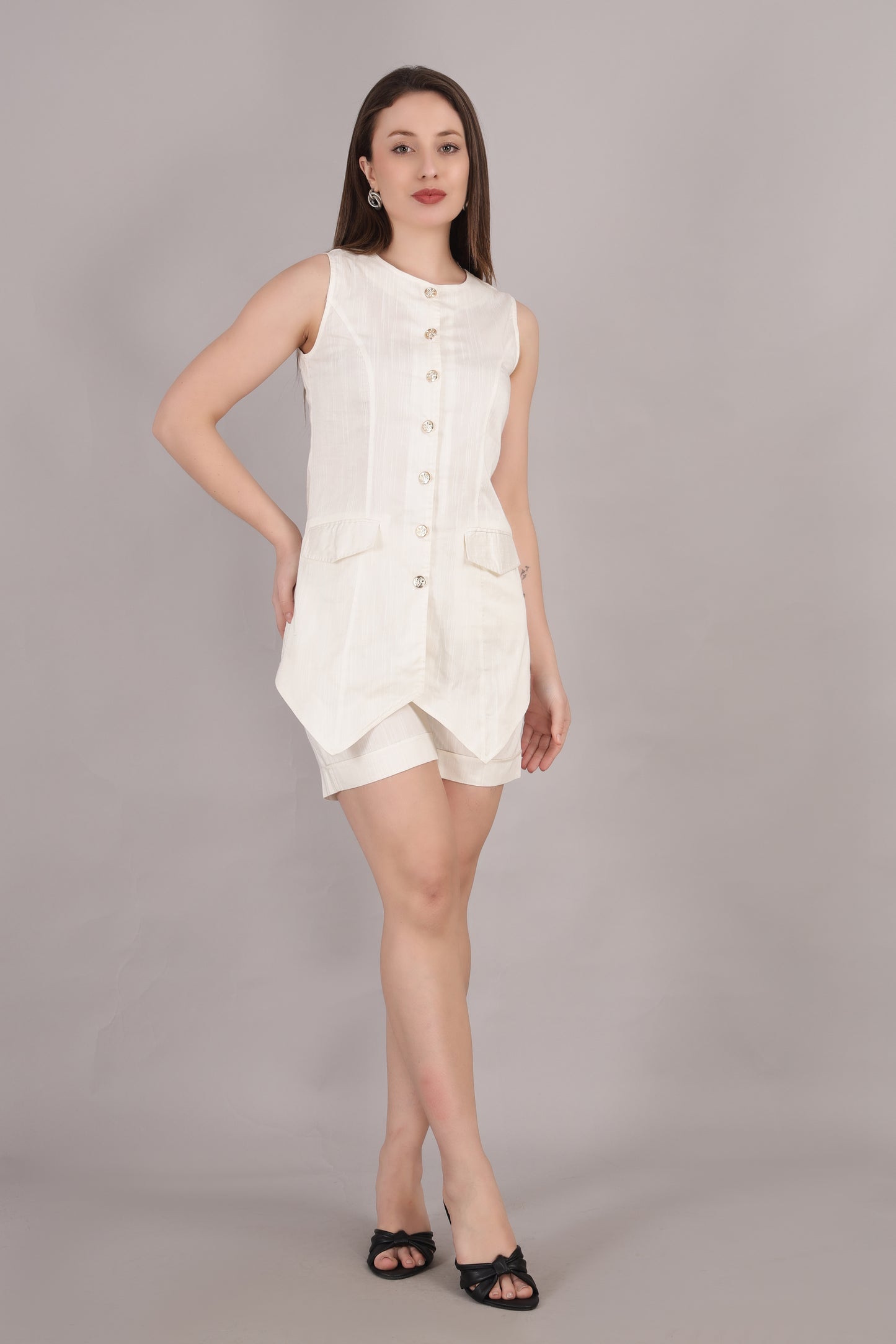 Long Button Blazzer With Shorts