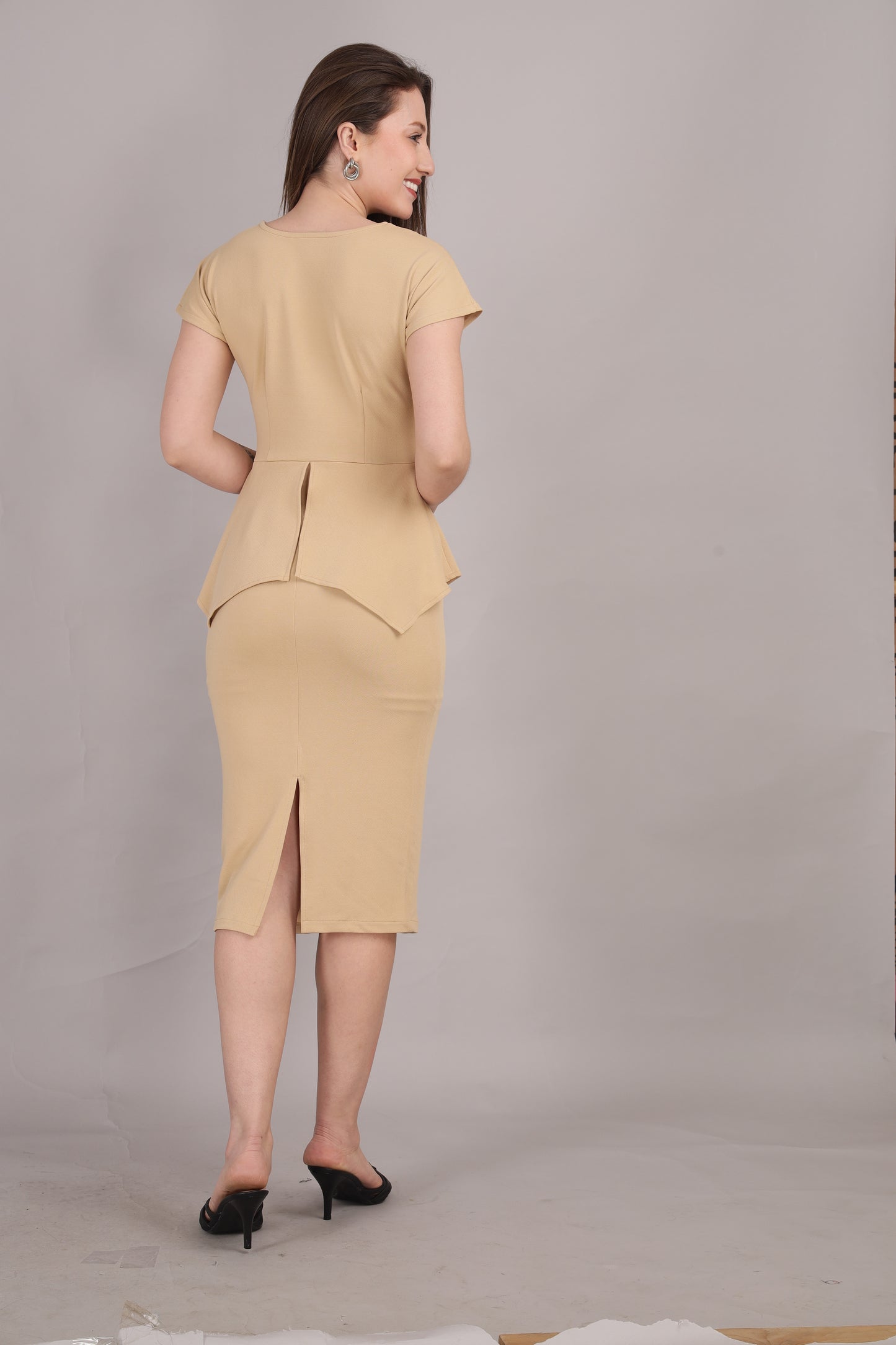 Beige peplum Style Dress