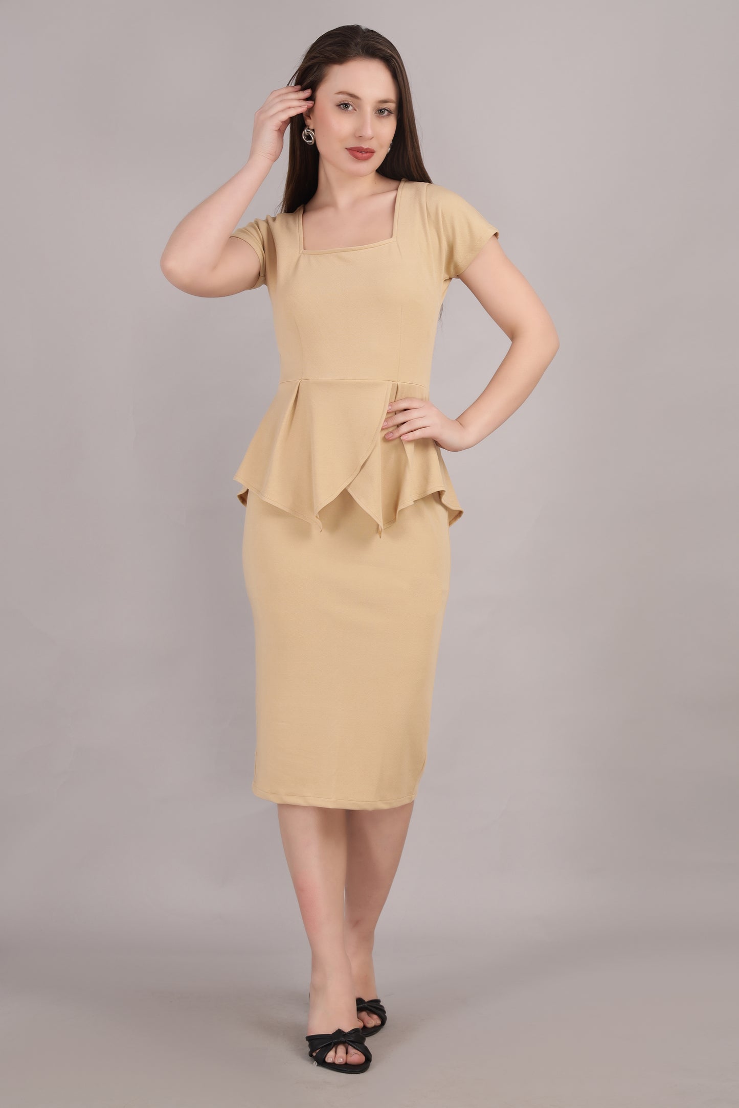 Beige peplum Style Dress