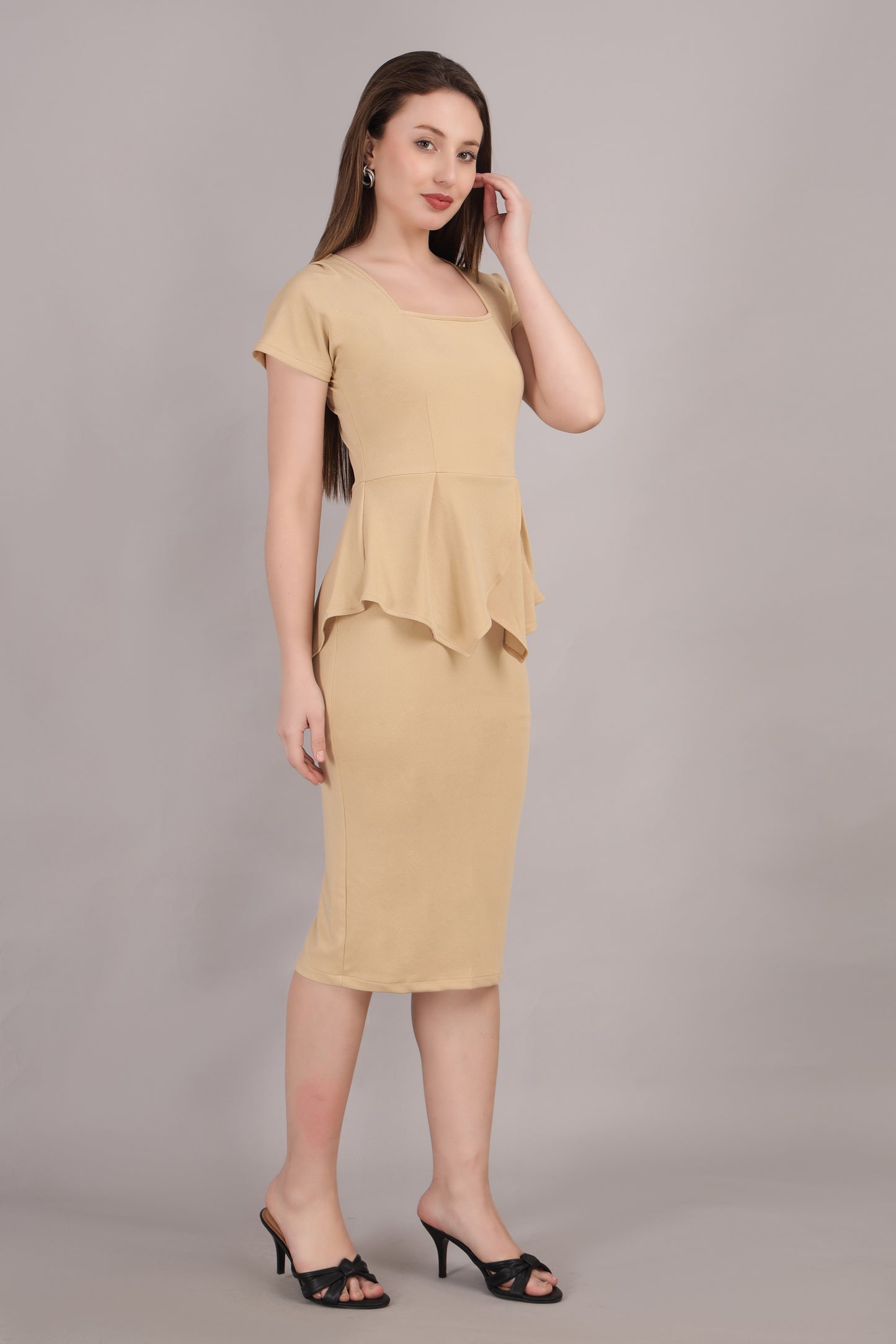 Beige peplum Style Dress