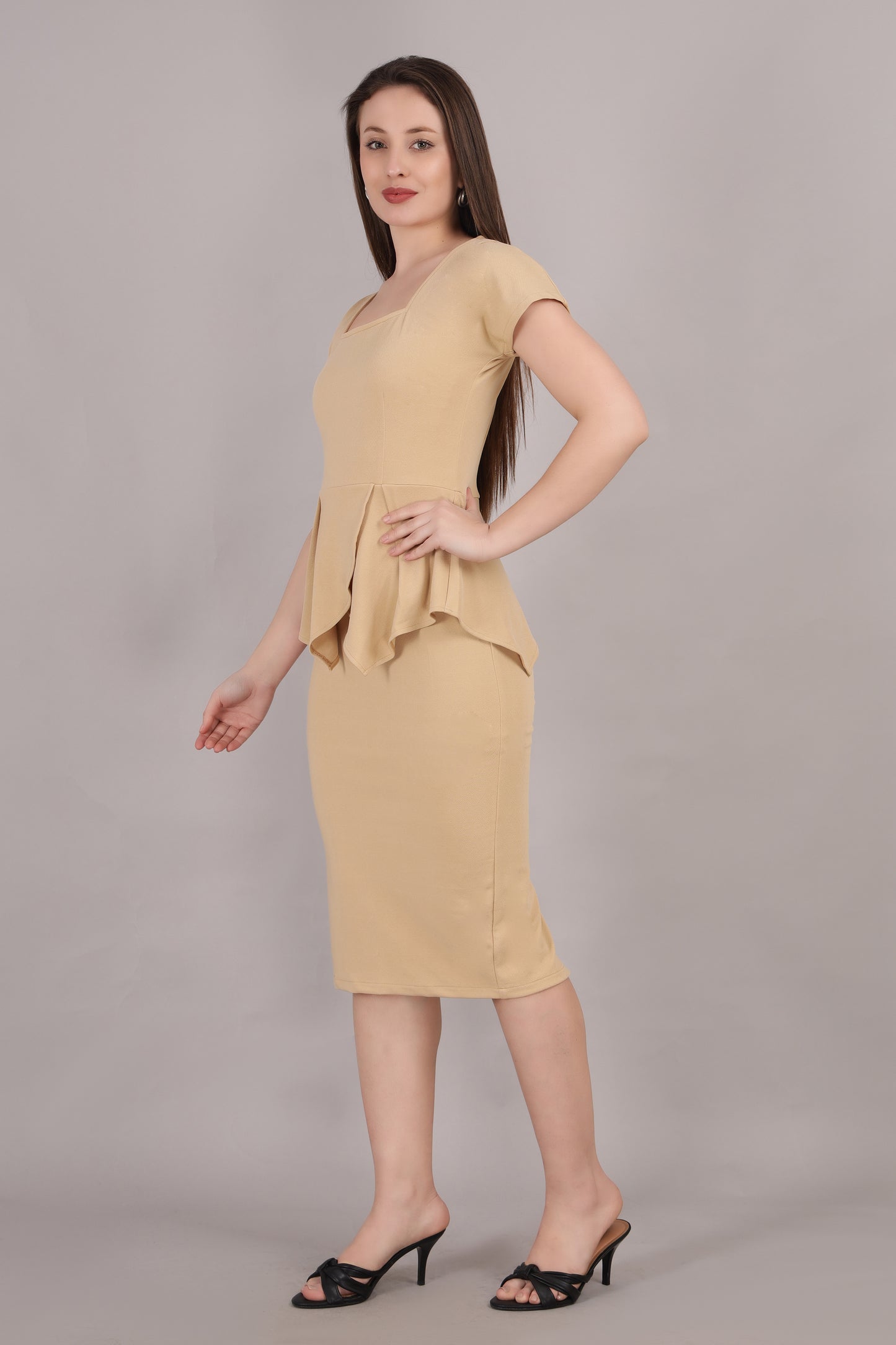 Beige peplum Style Dress