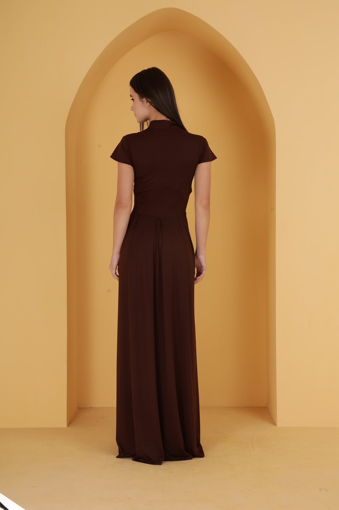 Brown Neck cutout dress