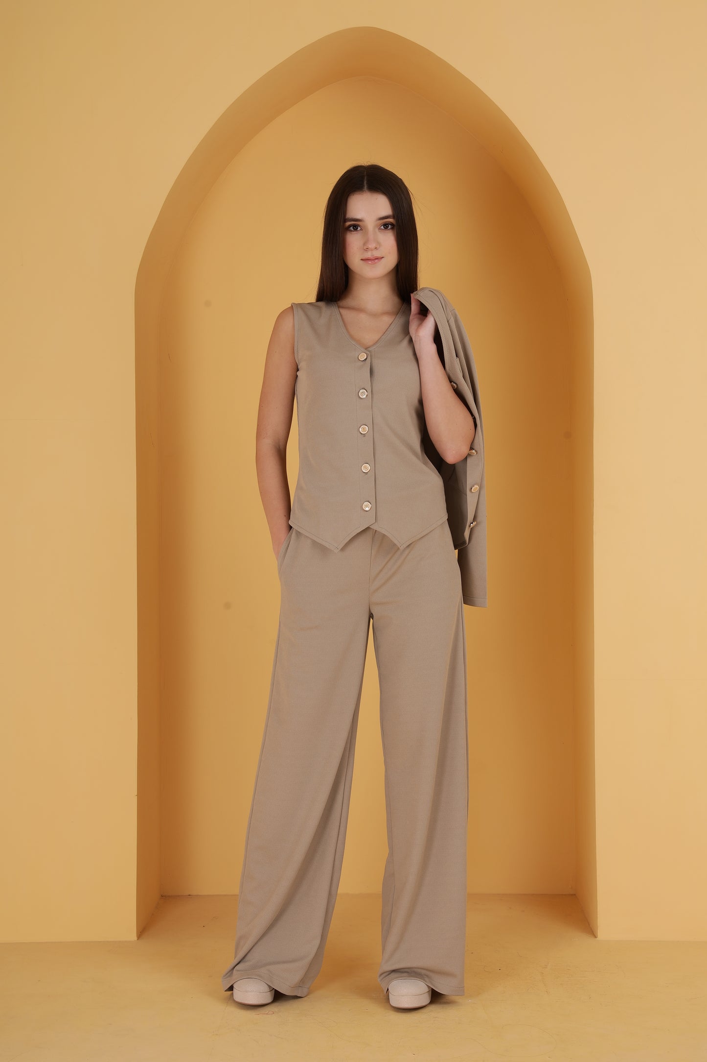 Rib 3 Piece button co-ord set