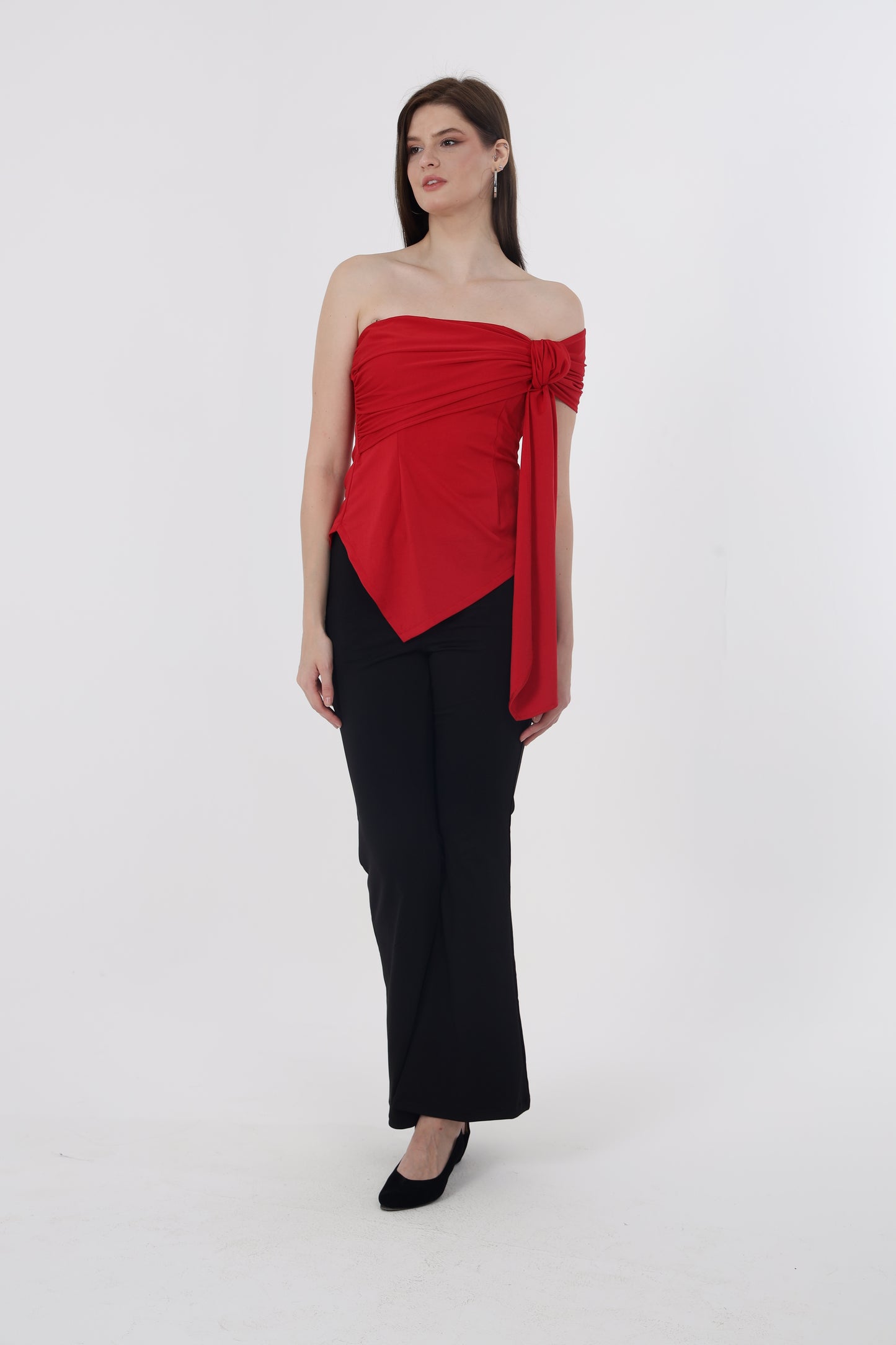 Off Shoulder Red Knot Top