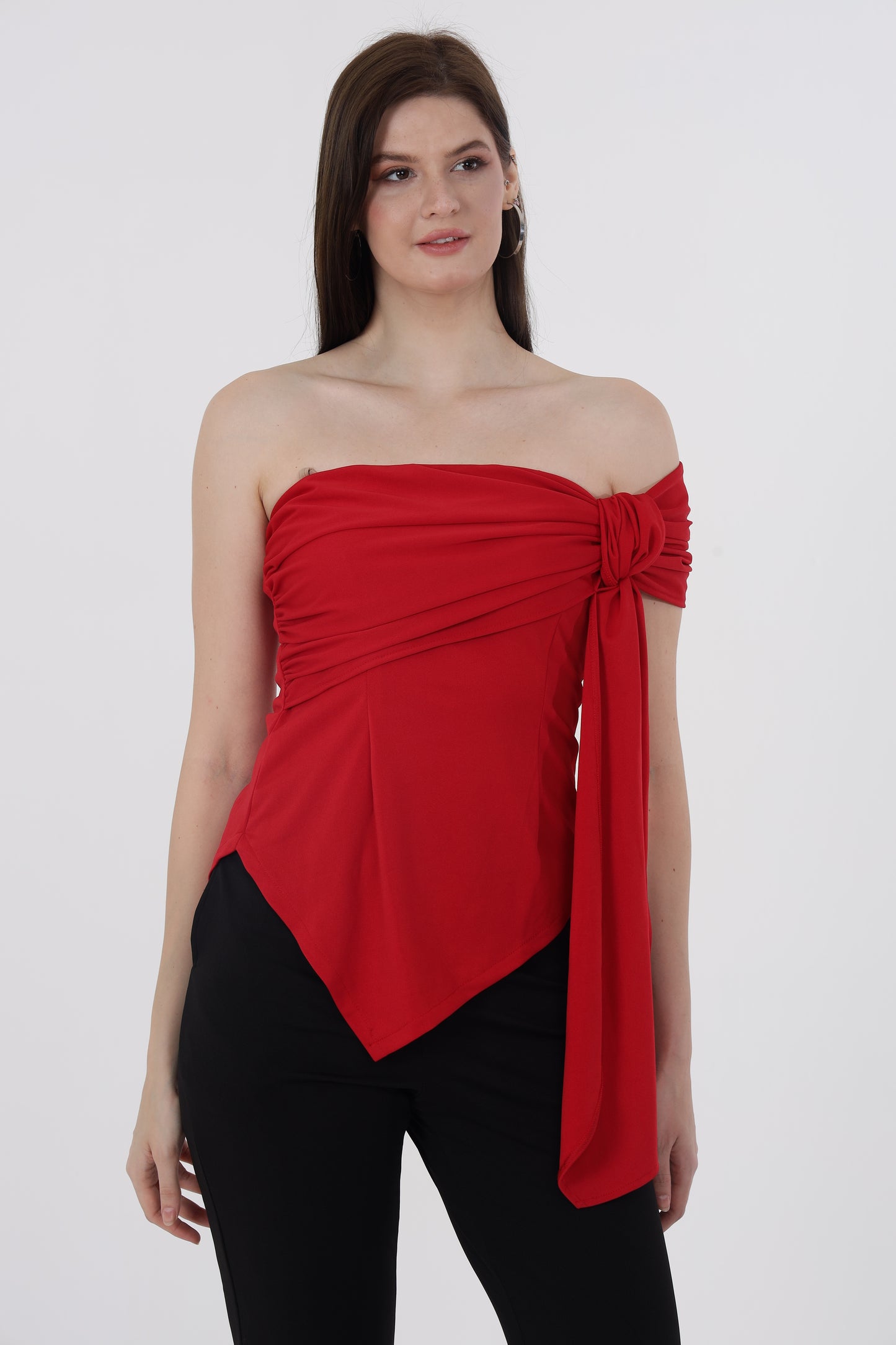 Off Shoulder Red Knot Top