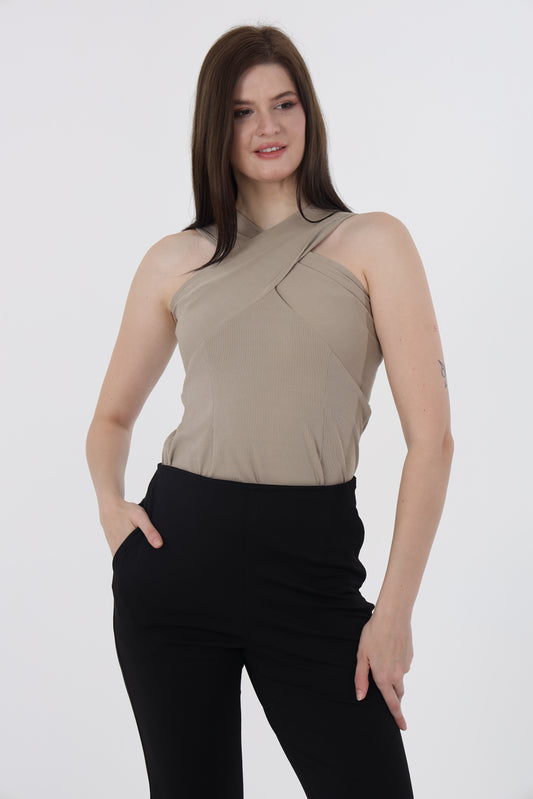 Beige Criss-Cross Top
