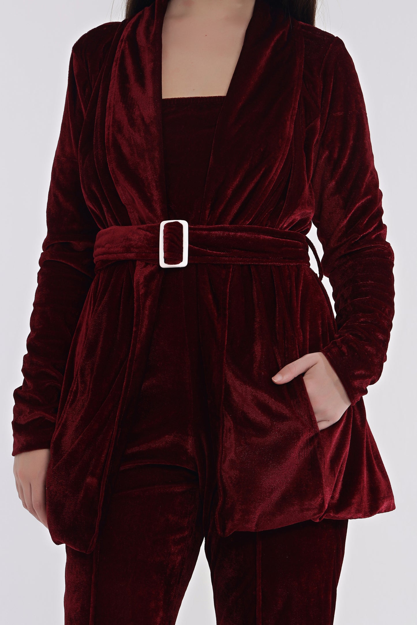 Velvet tube jumpsuit with jacket
