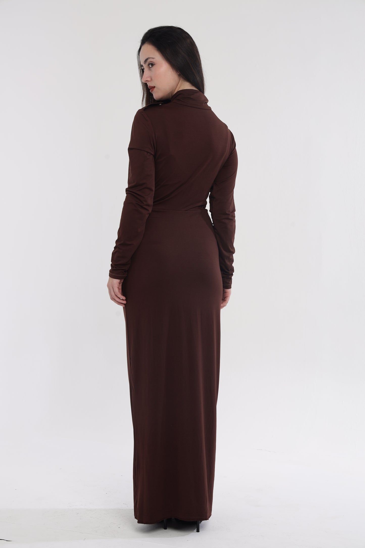 Brown statement slit gown