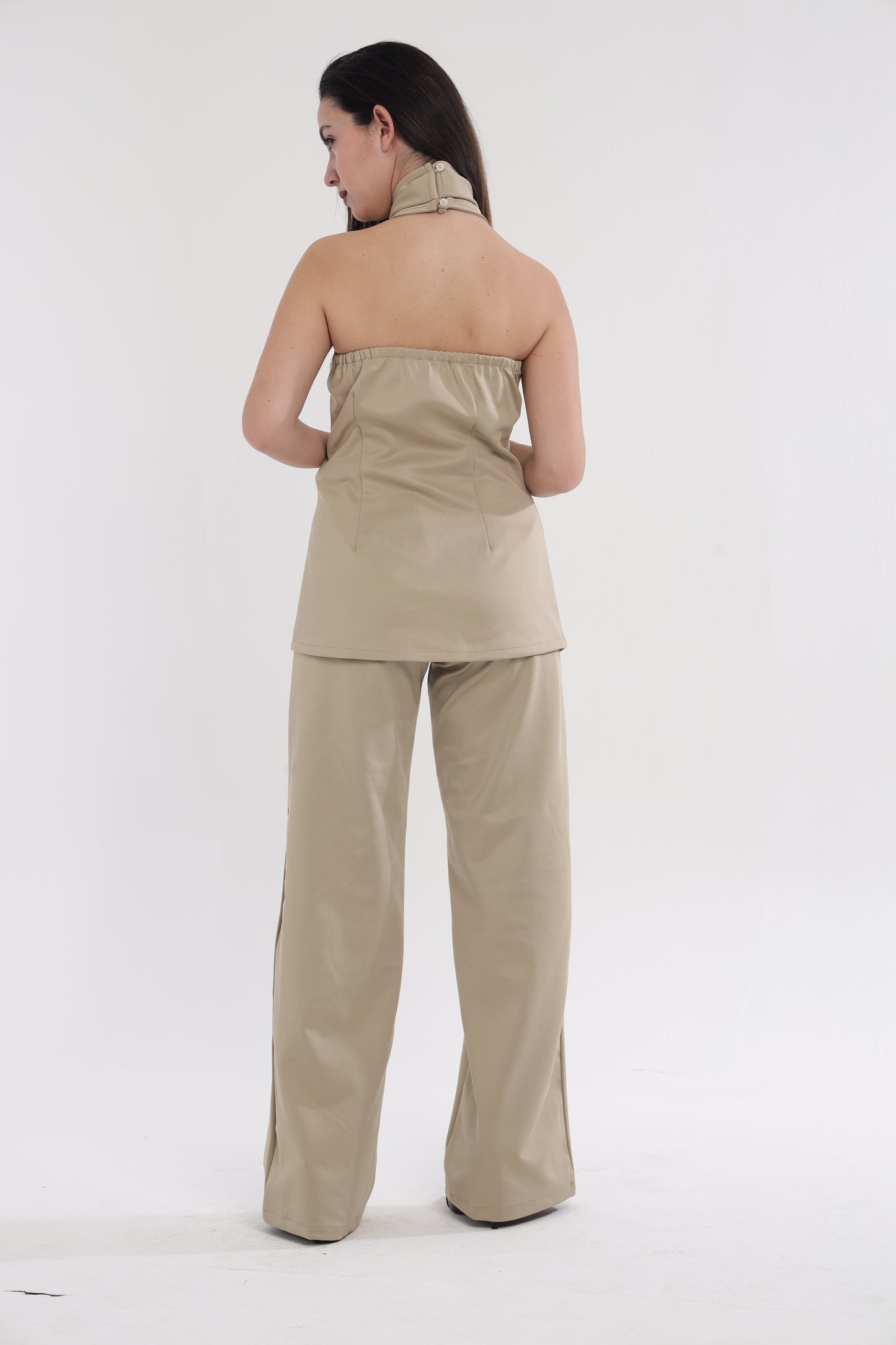 Beige round neck coord