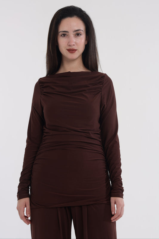 Brown/pink neck frill top