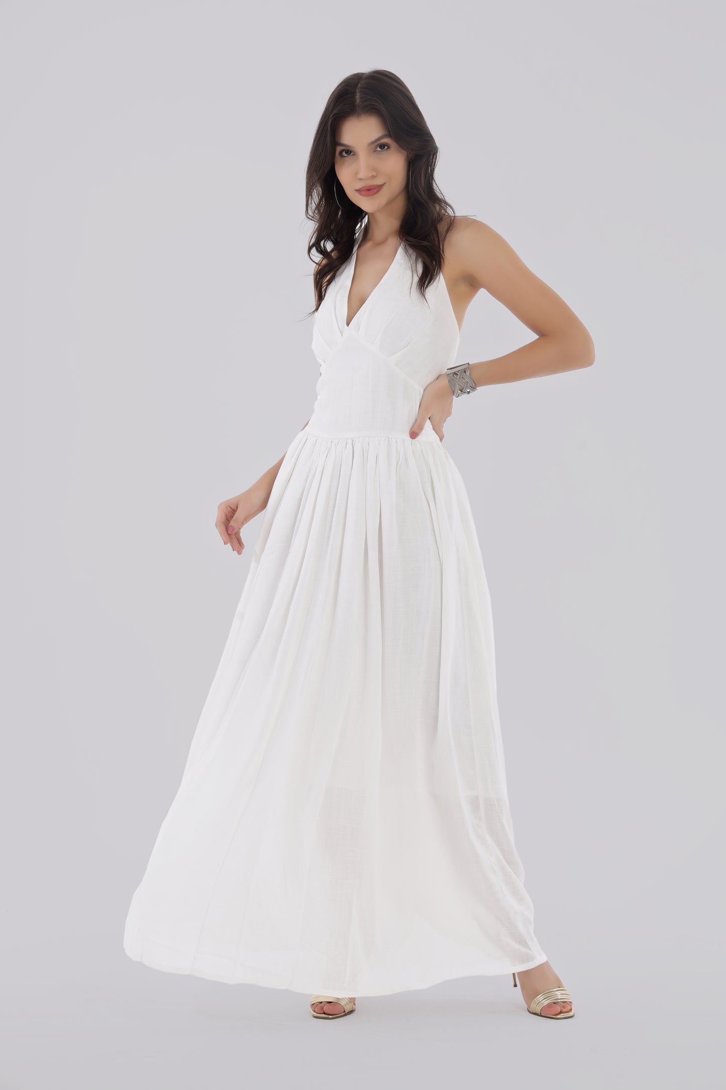 White Long Backless Dress