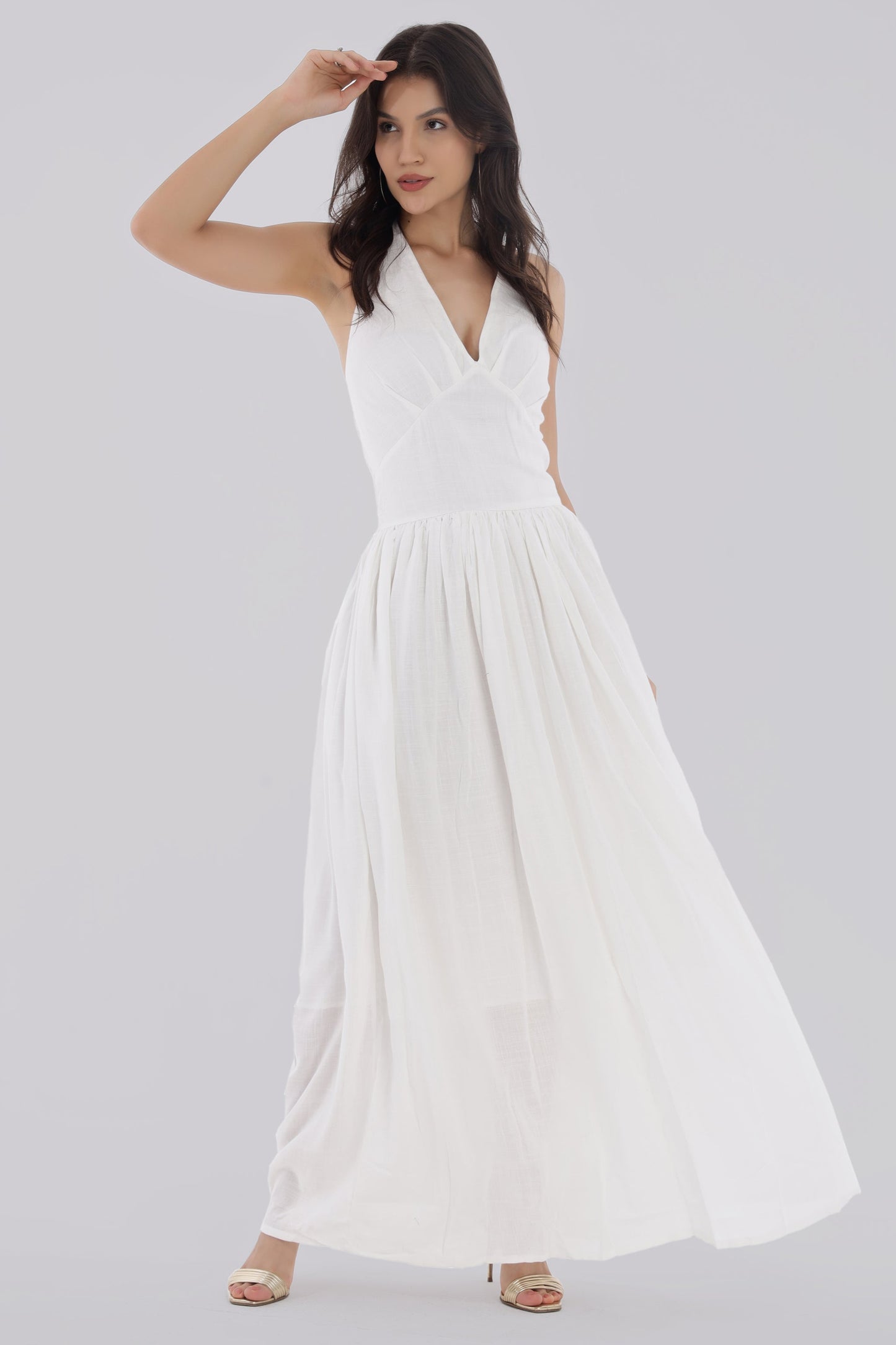 White Long Backless Dress
