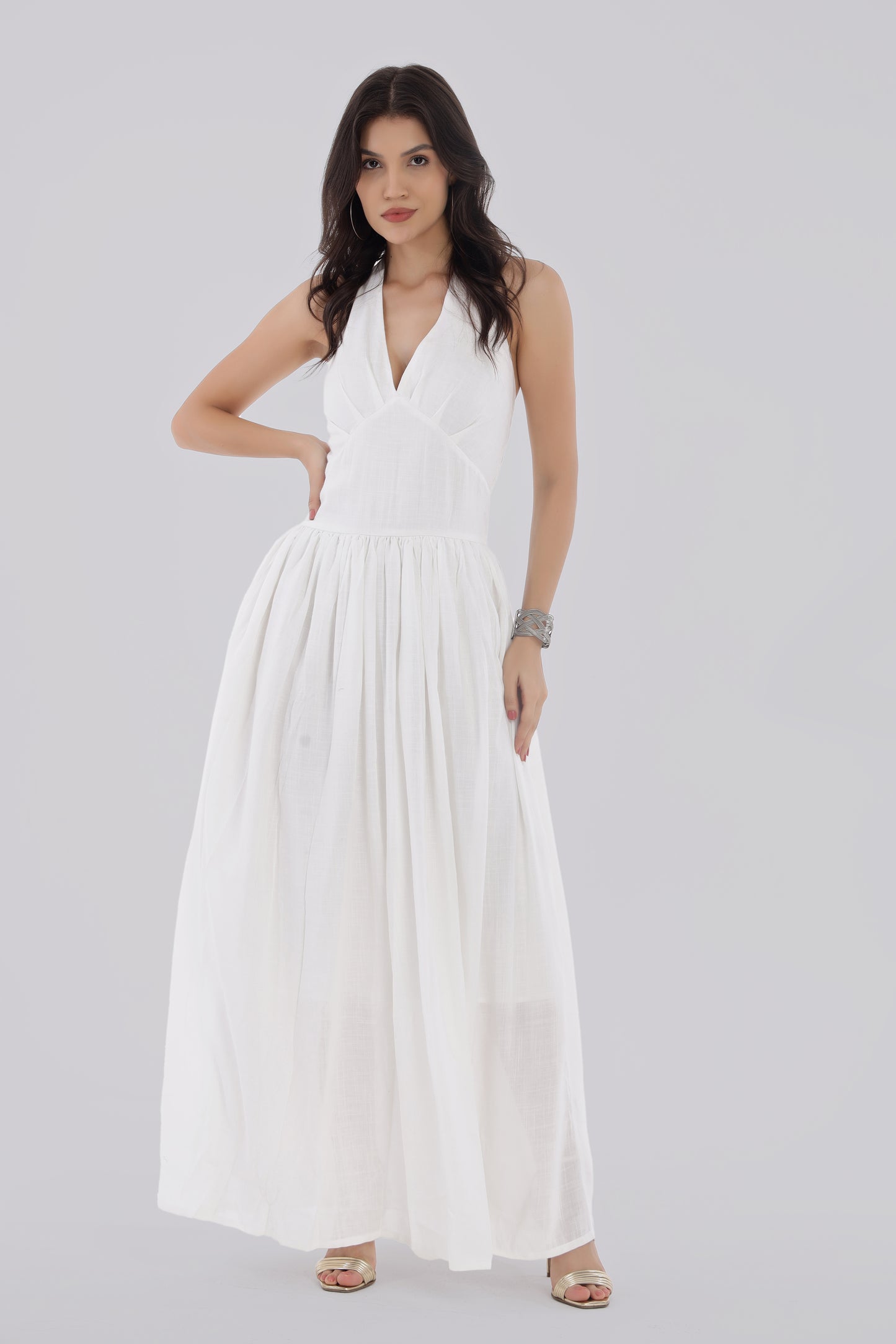 White Long Backless Dress