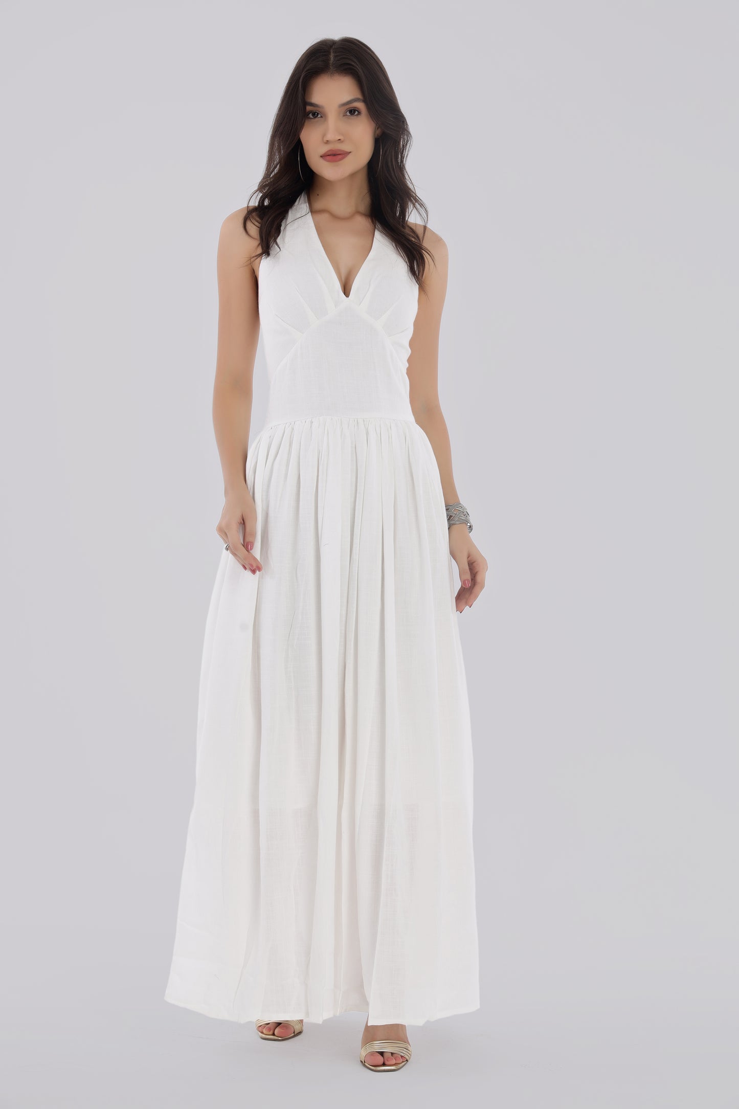 White Long Backless Dress