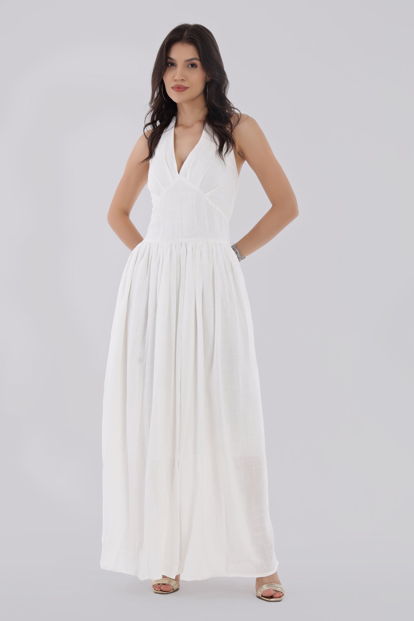 White Long Backless Dress