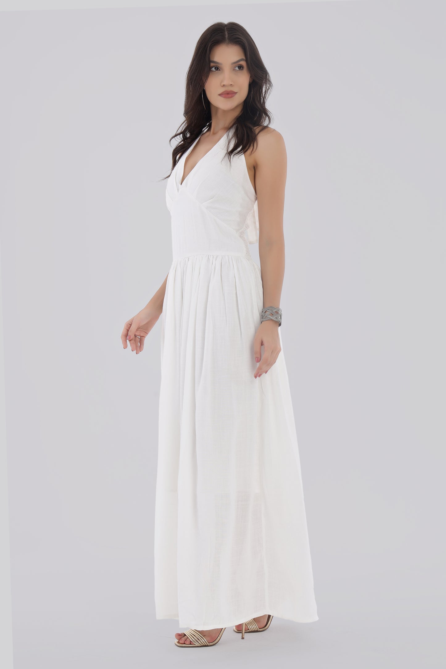 White Long Backless Dress