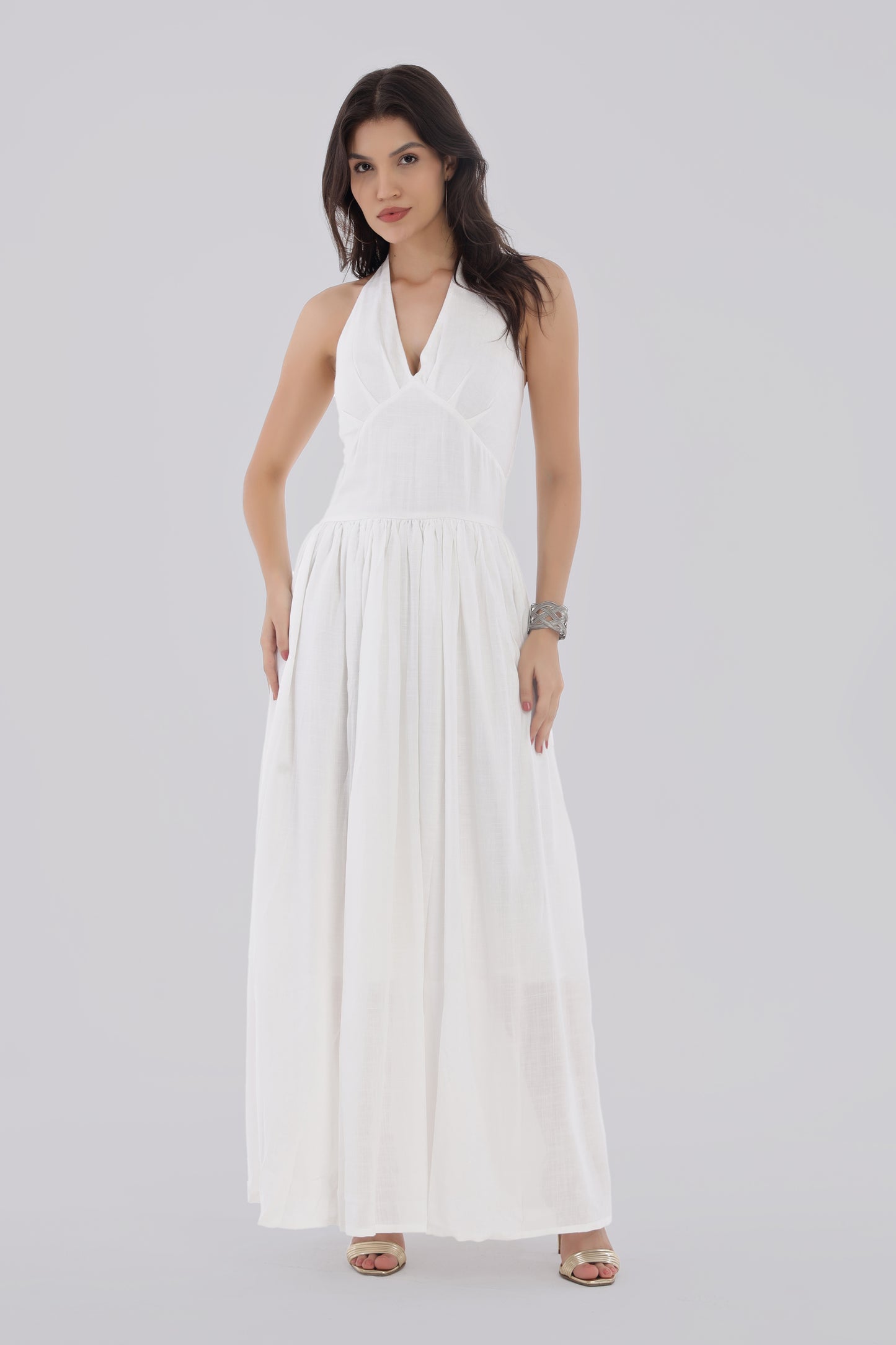White Long Backless Dress
