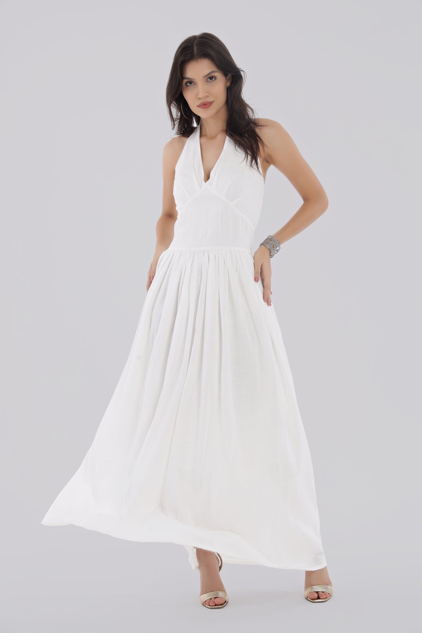 White Long Backless Dress