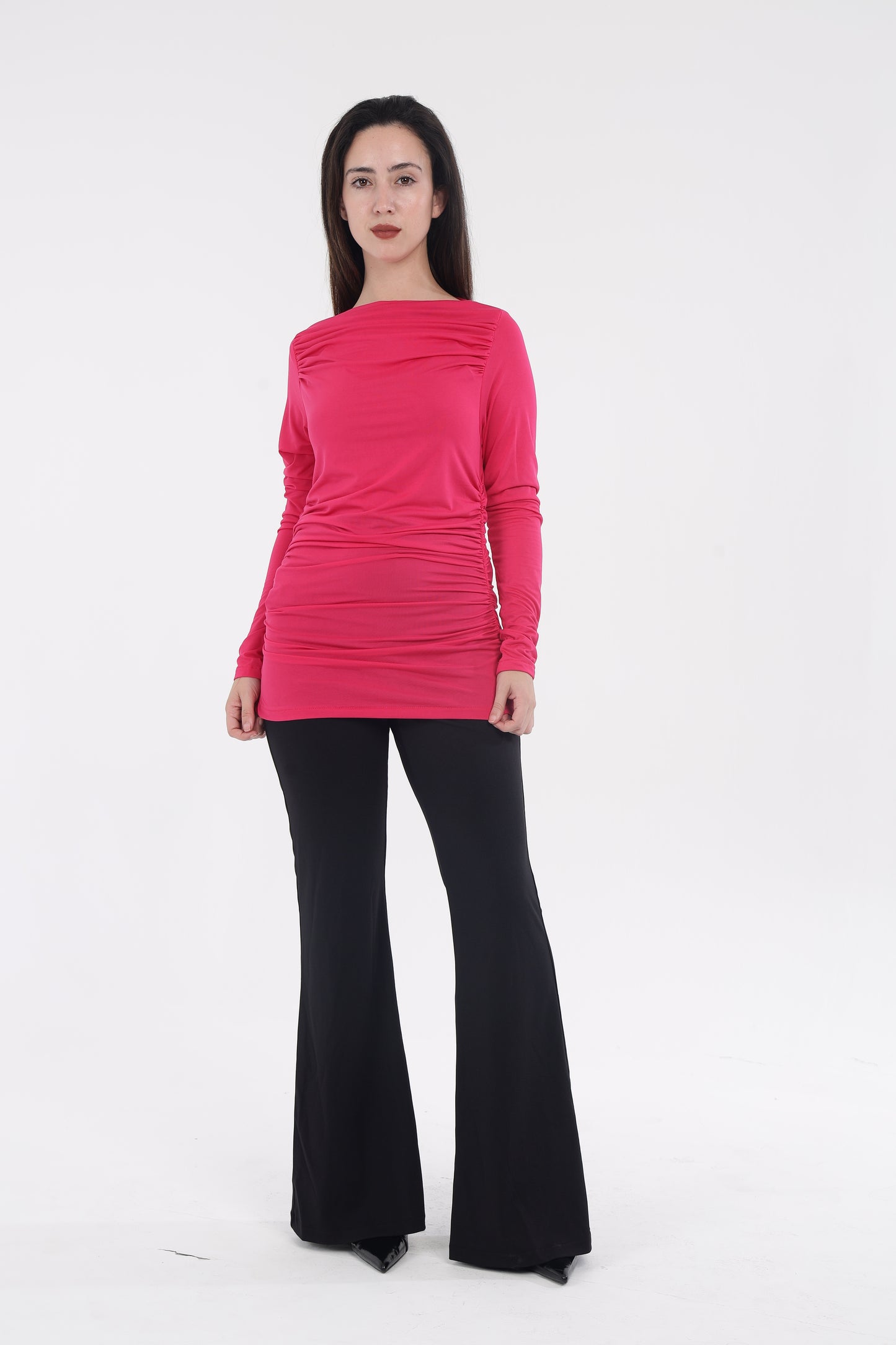 Brown/pink neck frill top