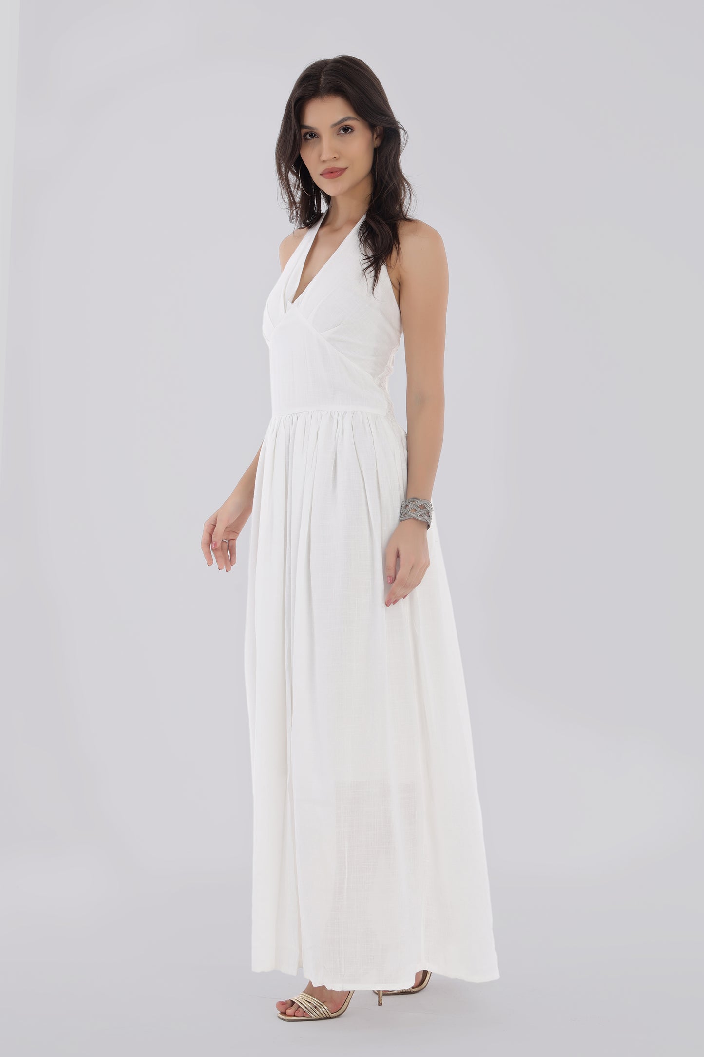 White Long Backless Dress