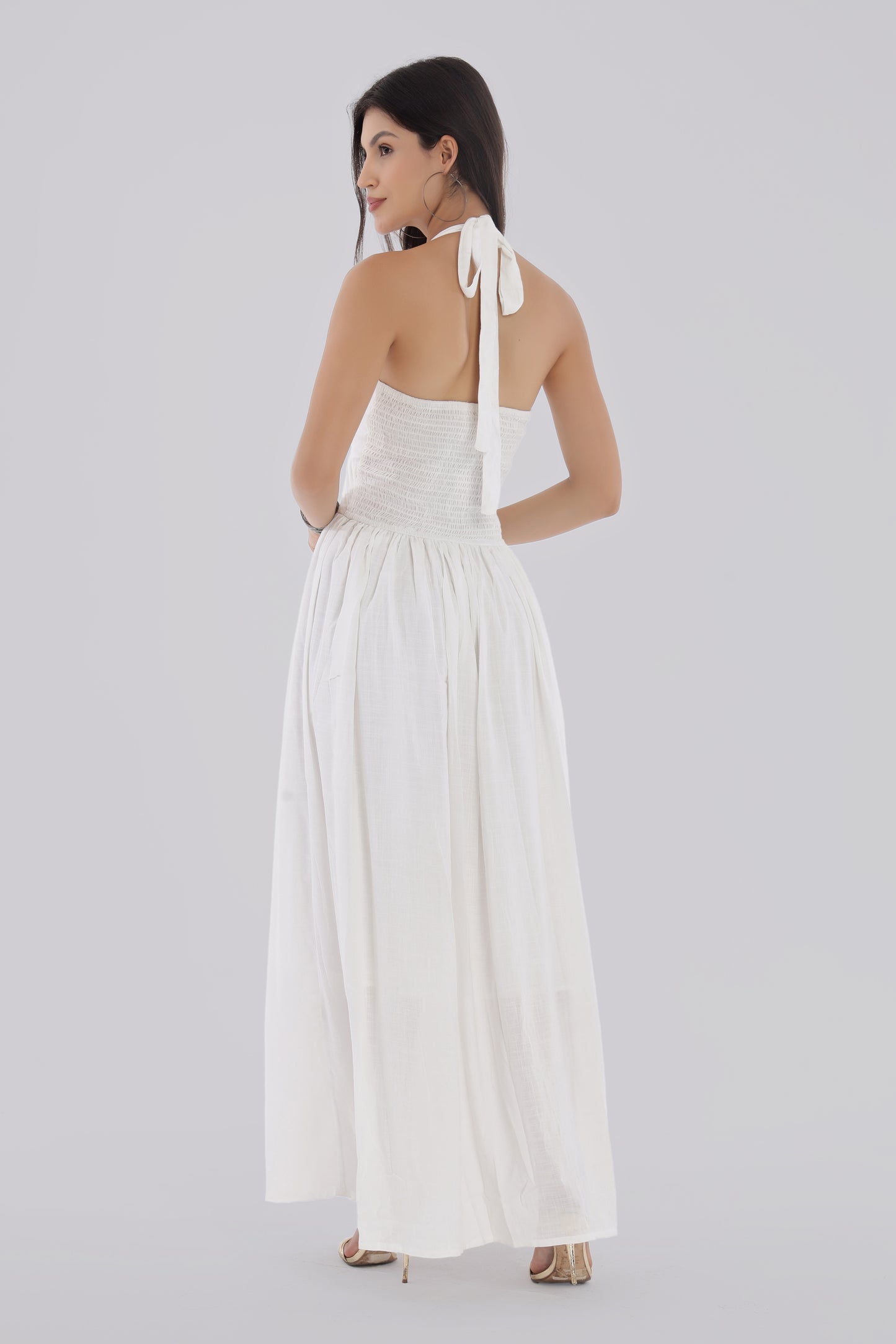 White Long Backless Dress