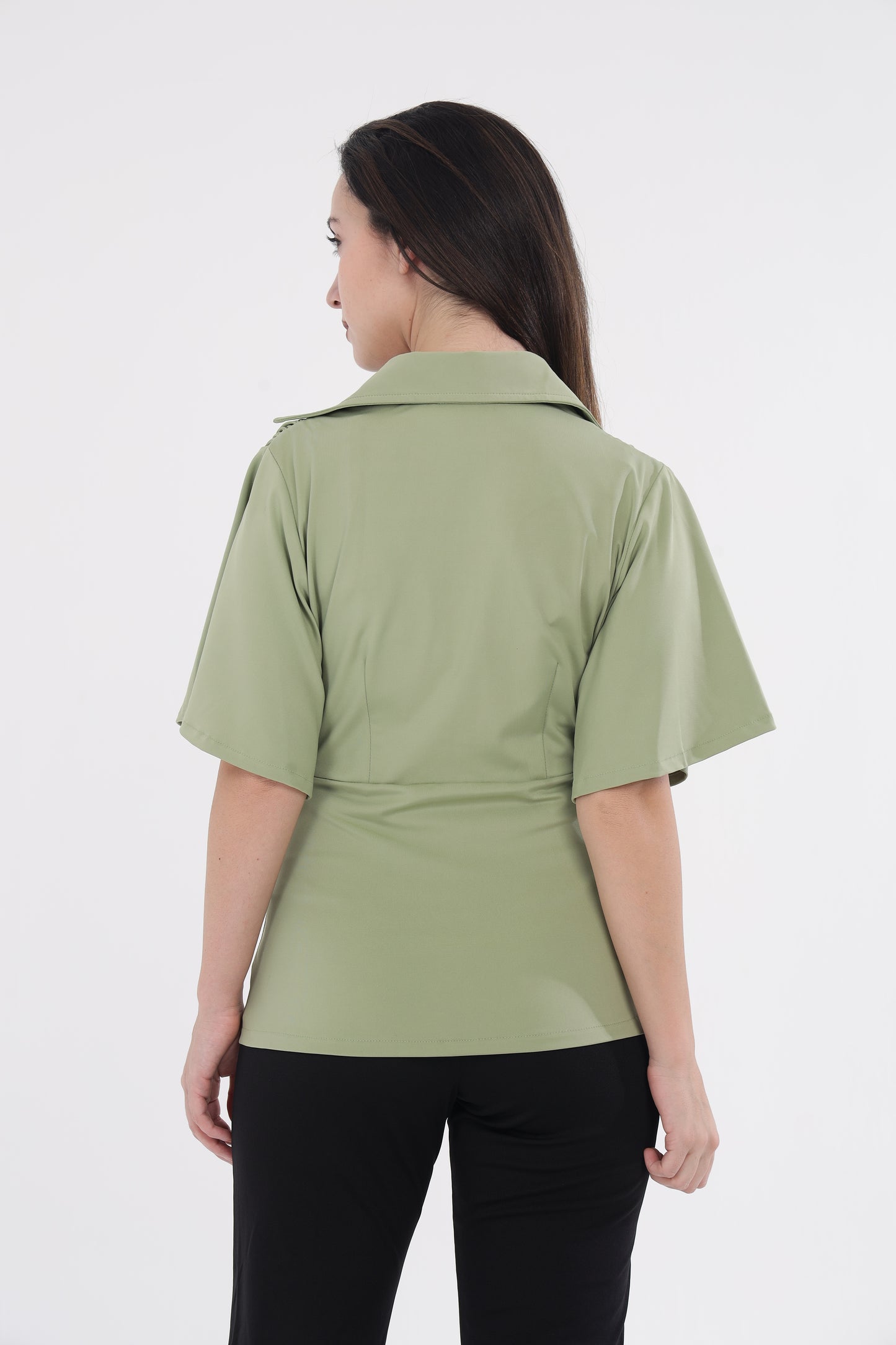 Green shoulder frill top