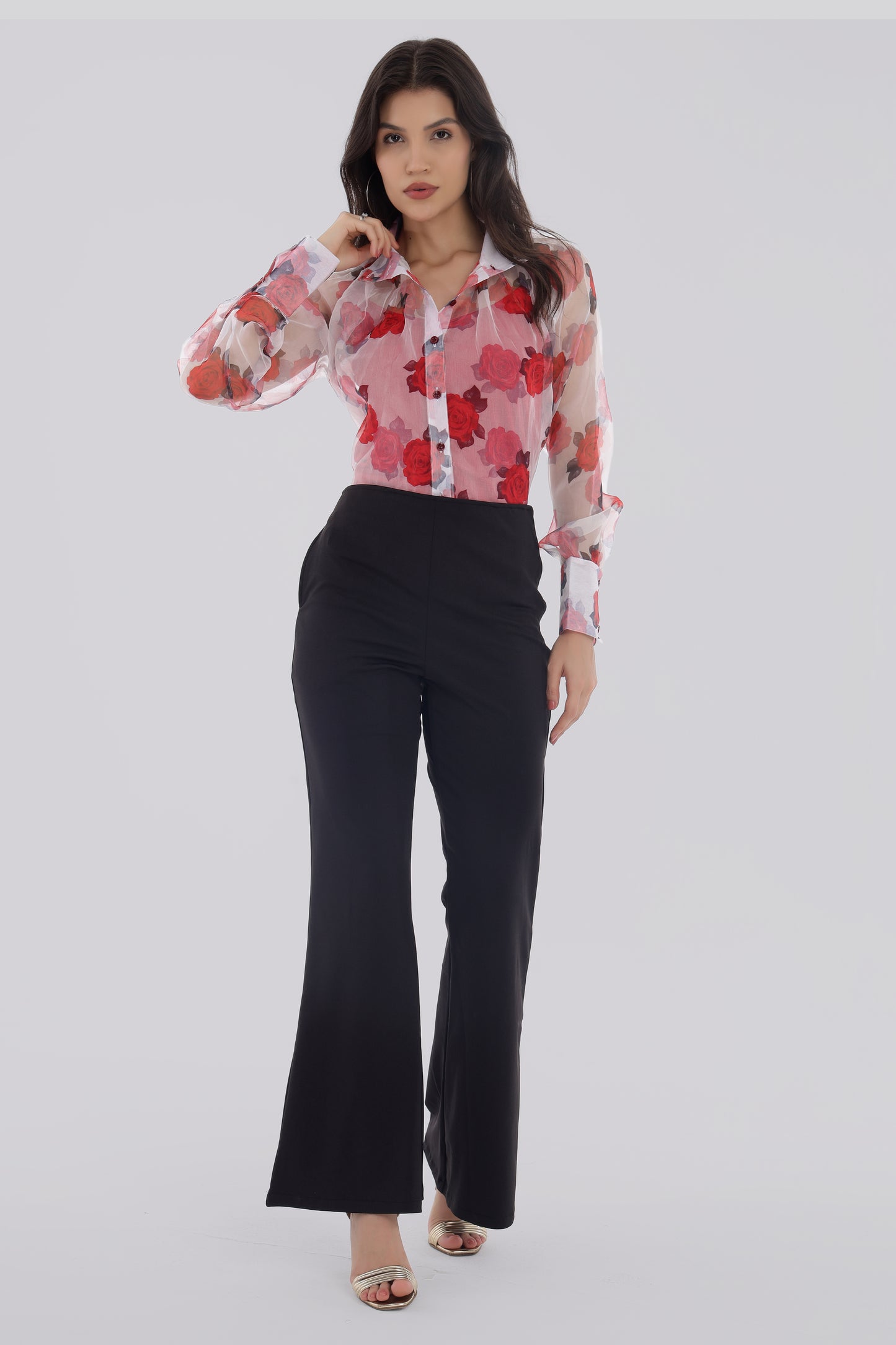Rose Print Organza Shirt
