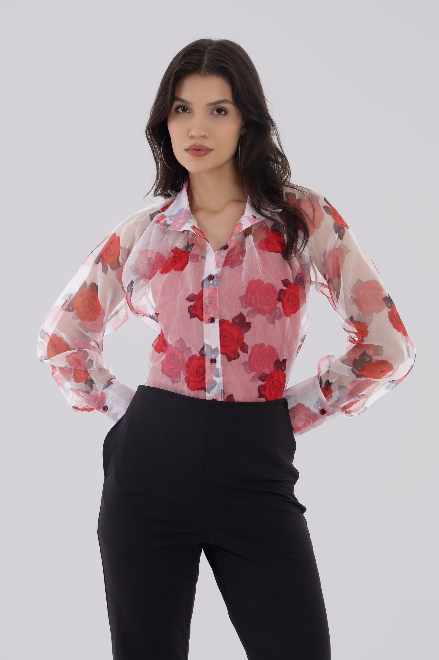Rose Print Organza Shirt