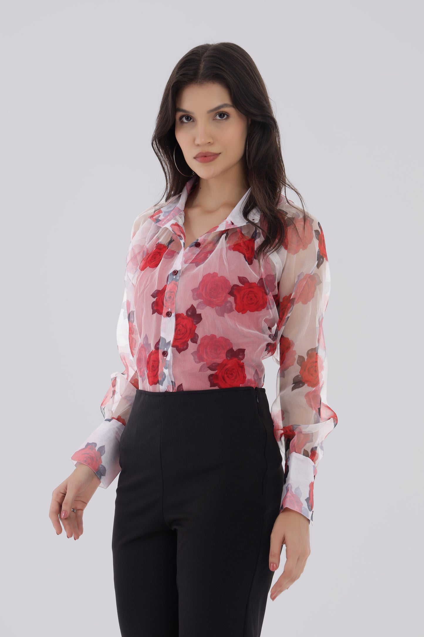 Rose Print Organza Shirt