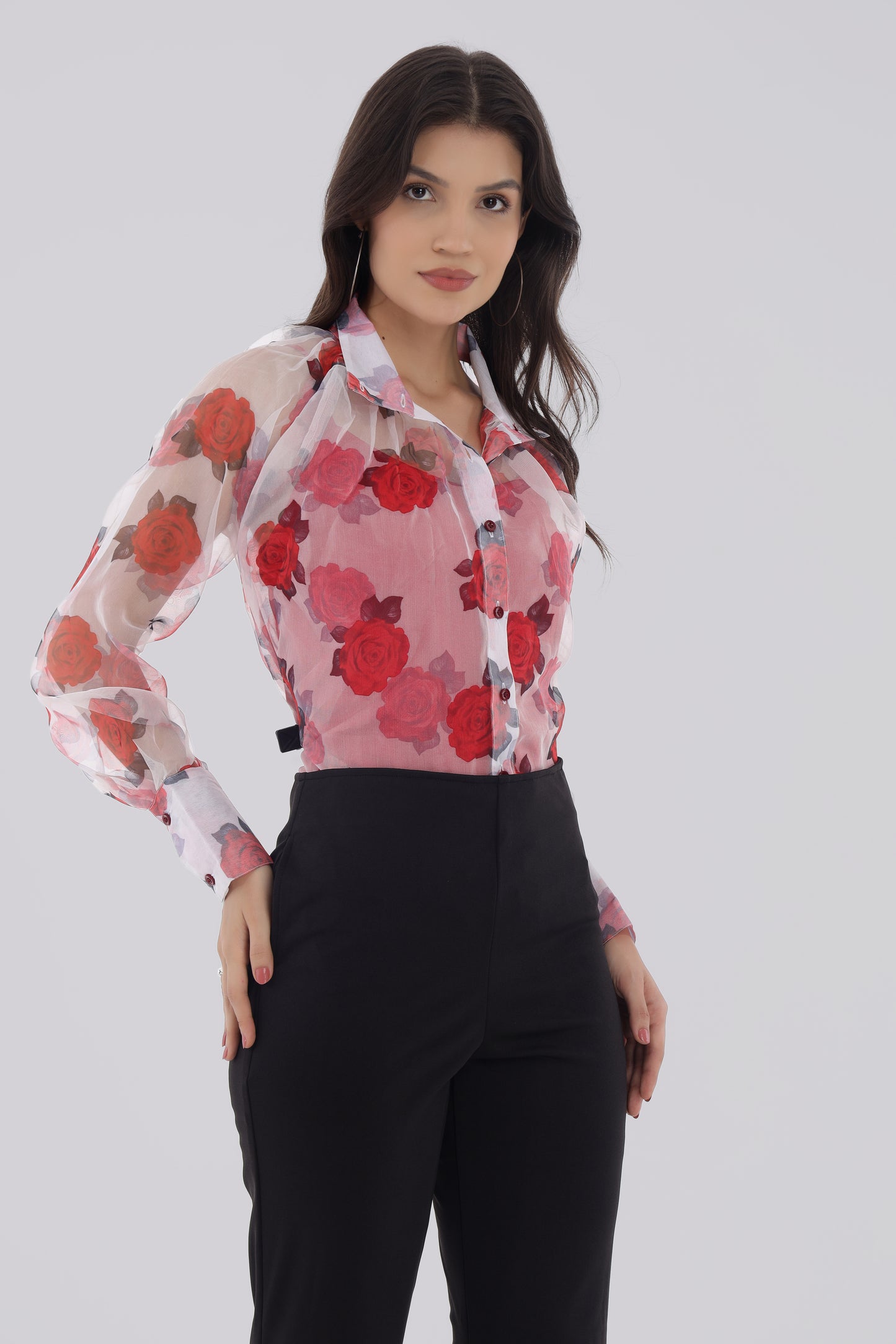 Rose Print Organza Shirt