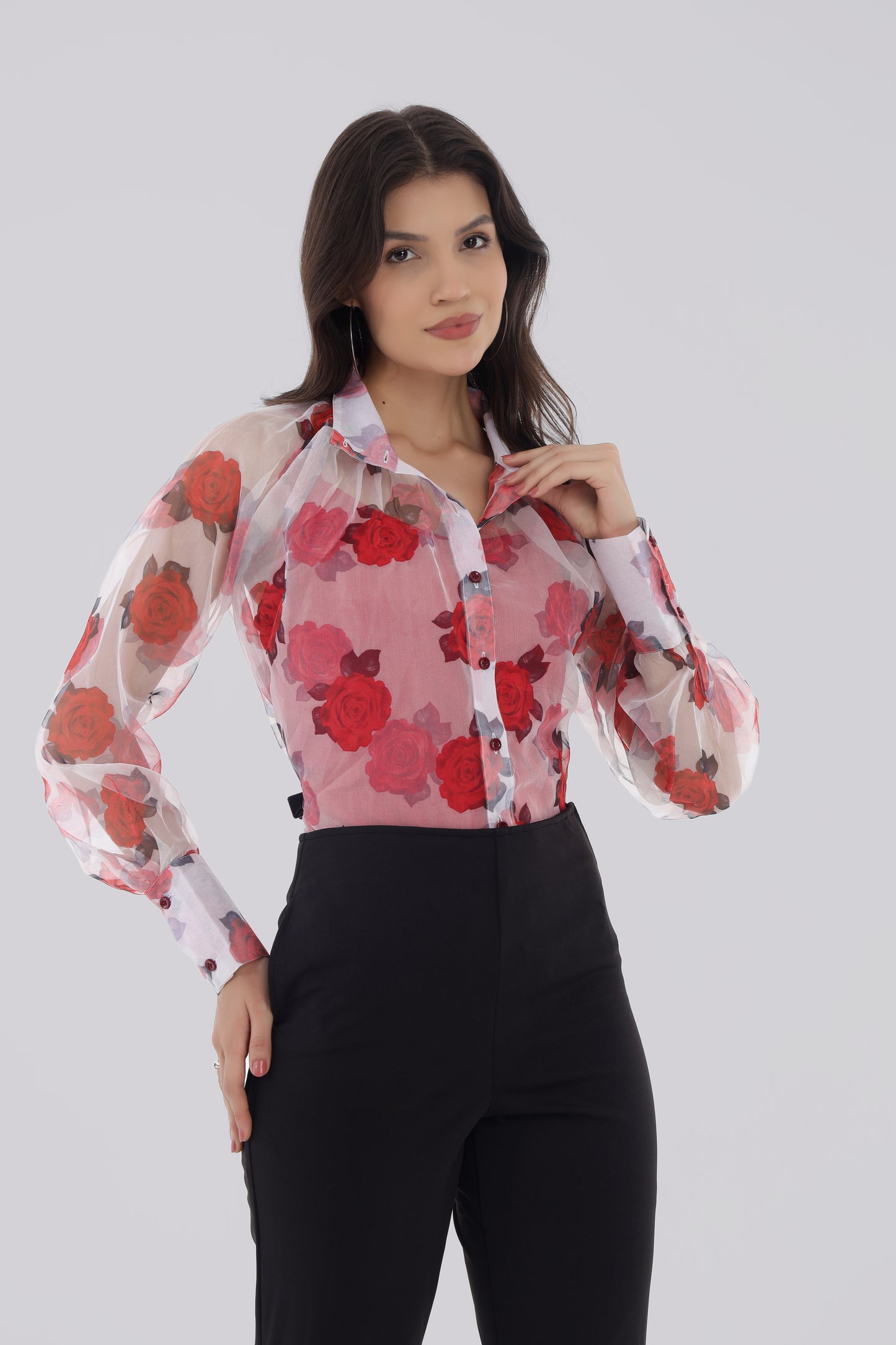 Rose Print Organza Shirt