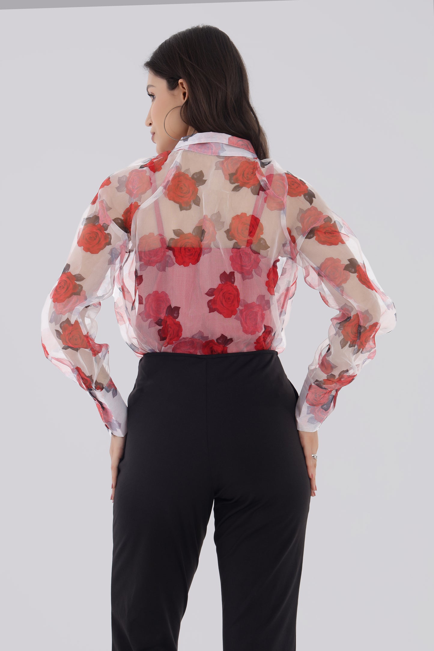 Rose Print Organza Shirt