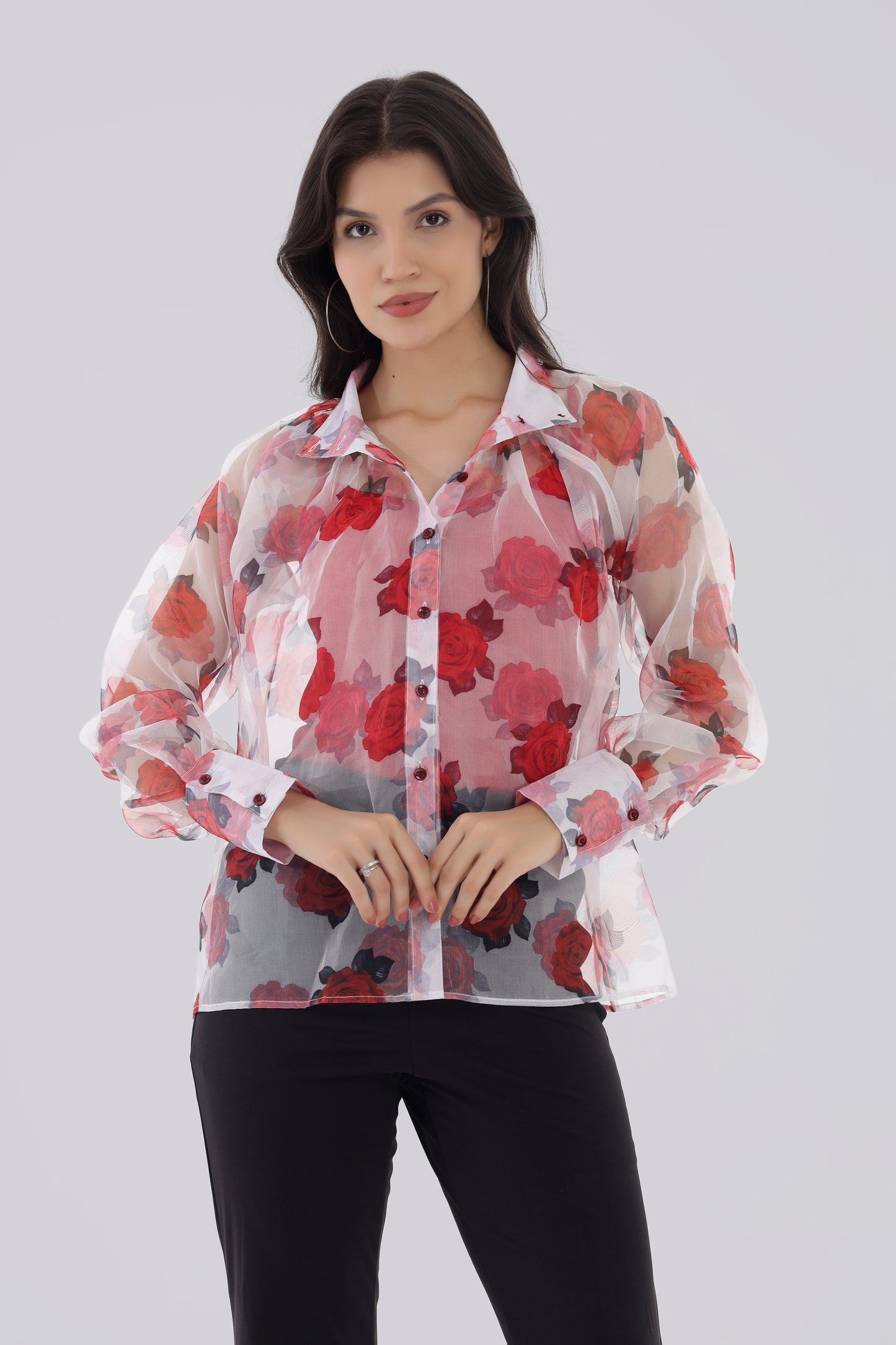 Rose Print Organza Shirt