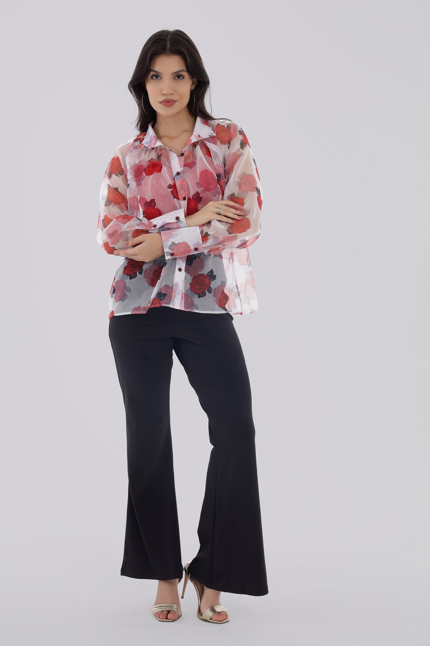 Rose Print Organza Shirt