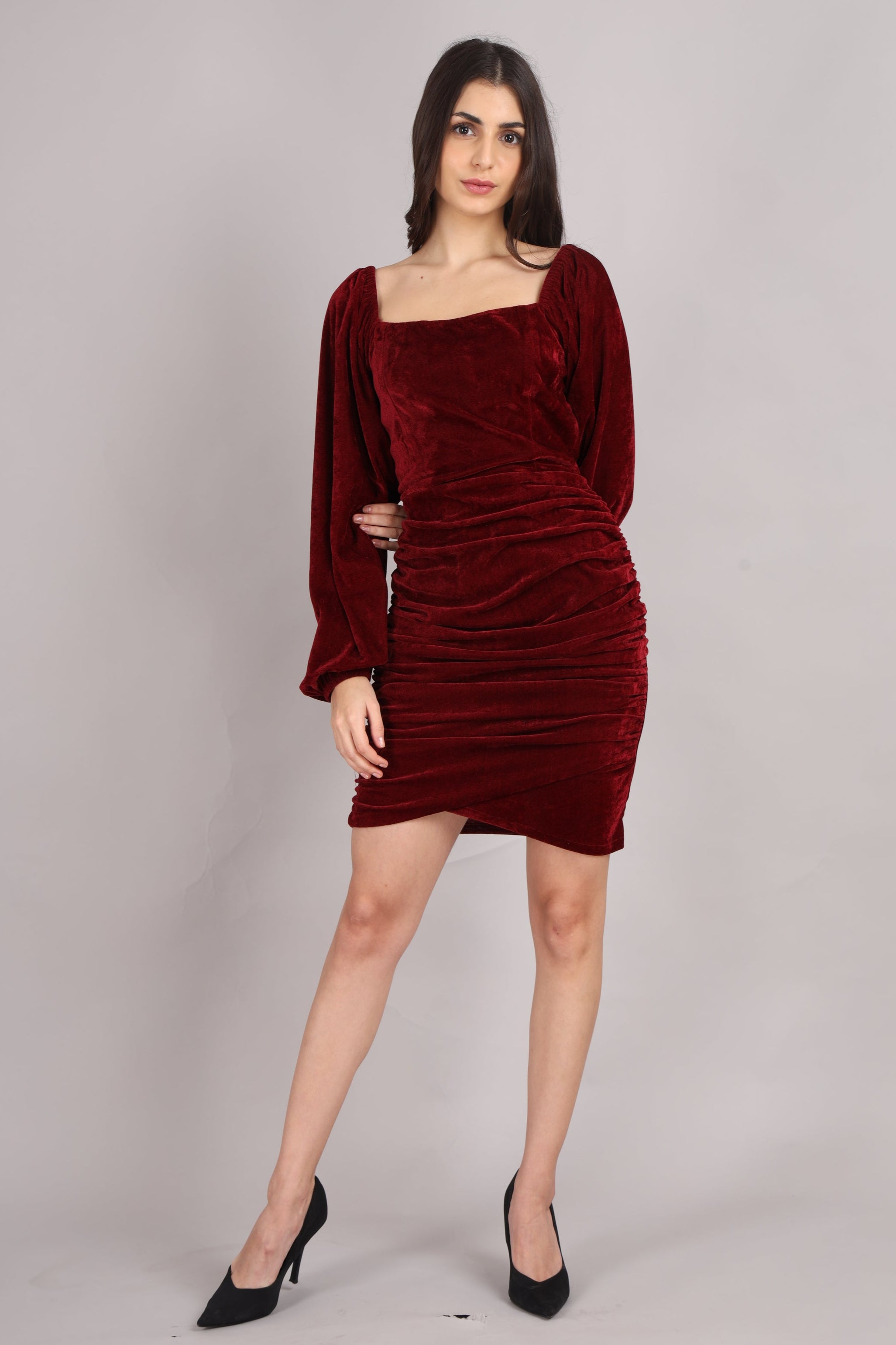 Maroon Velvet Short Dress – Misverse