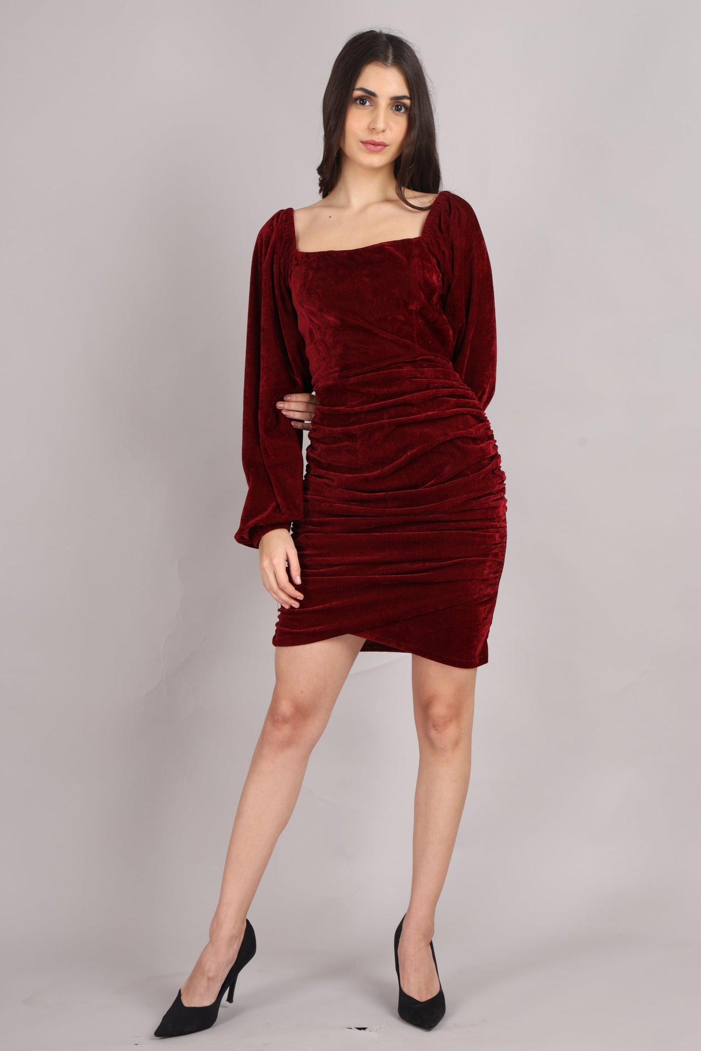 Maroon Velvet Short Dress