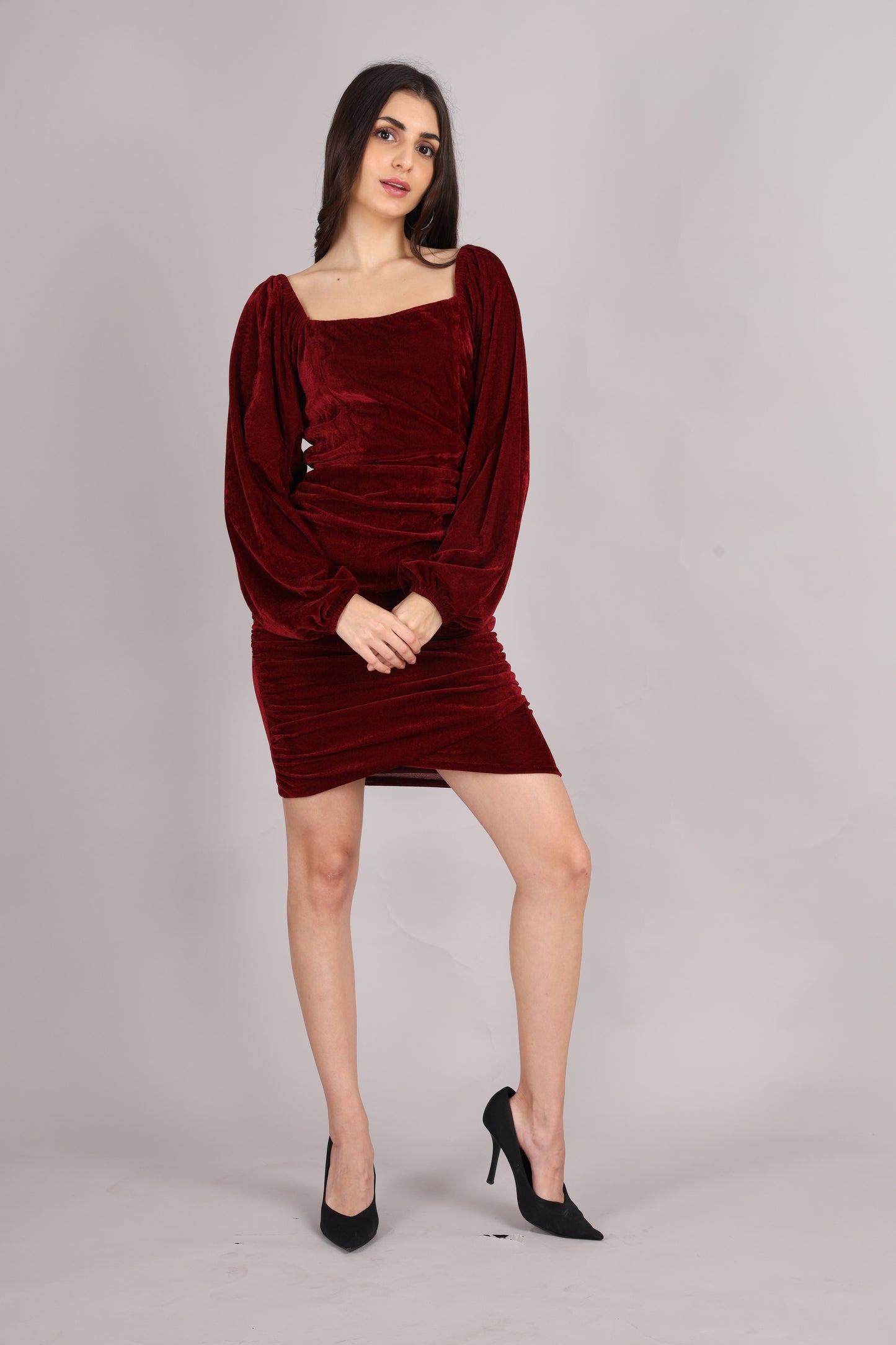 Maroon Velvet Short Dress