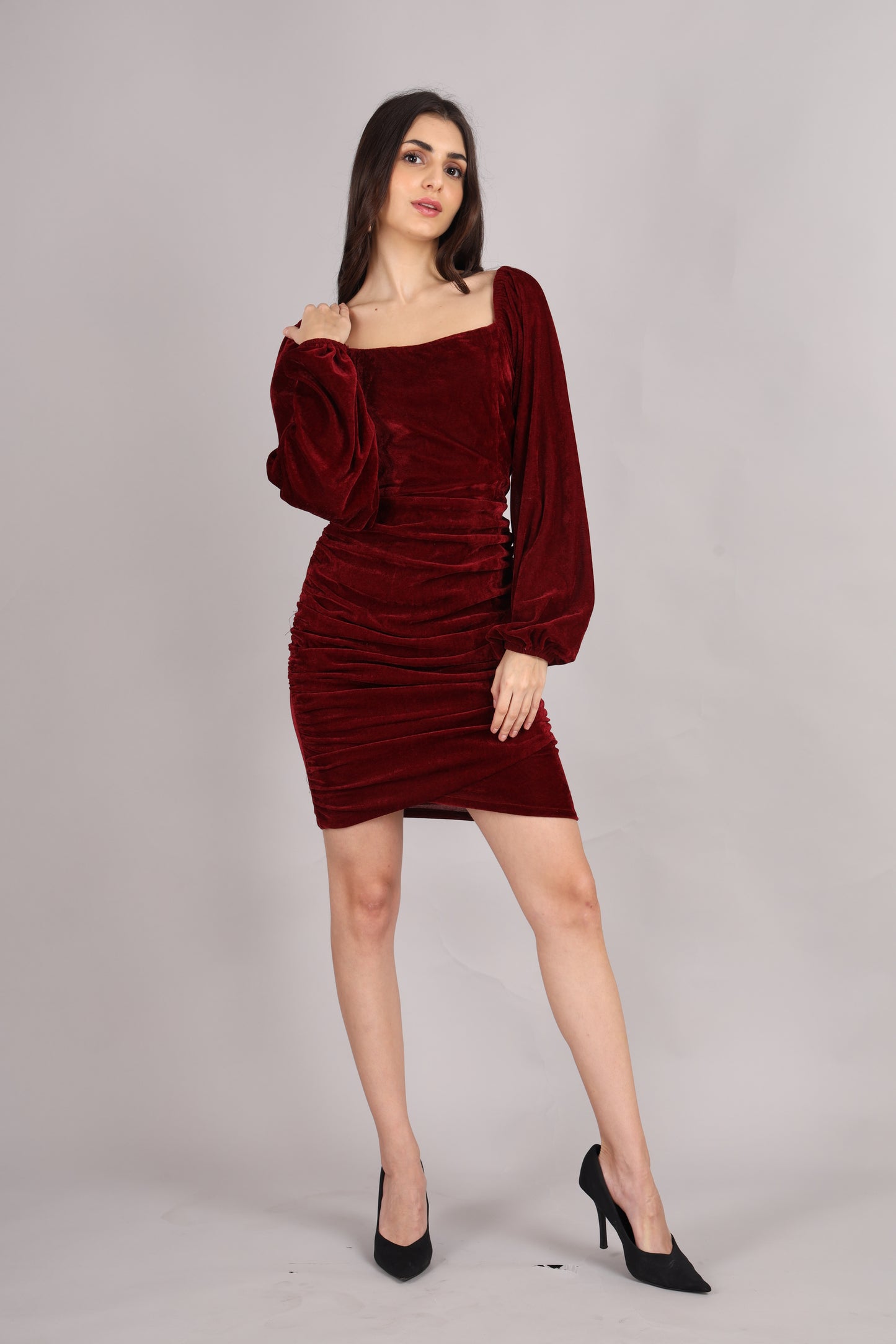 Maroon Velvet Short Dress